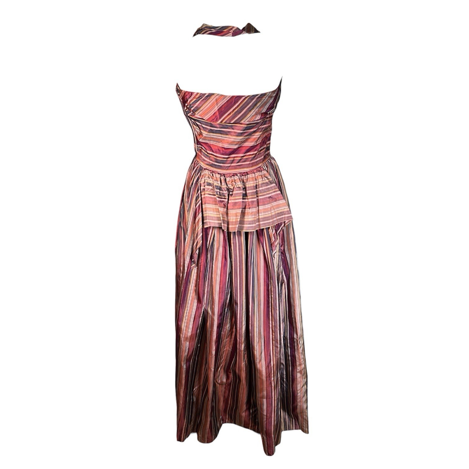 VTG 1940s Emma Domb Party Lines Stripes Taffeta Halter Ball Gown Full Skirt S