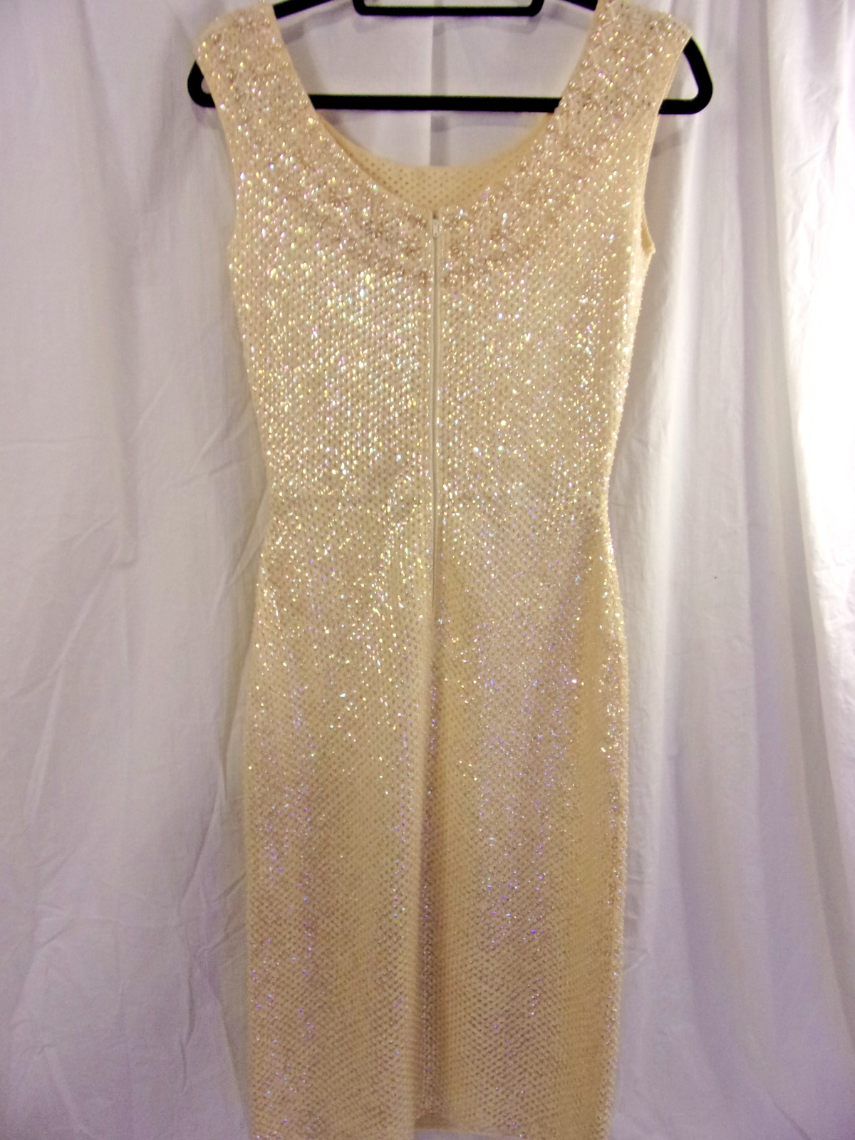 Gene Shelly’s Boutique Internationale Dress Ivory Crystal Cocktail Dress S/ M