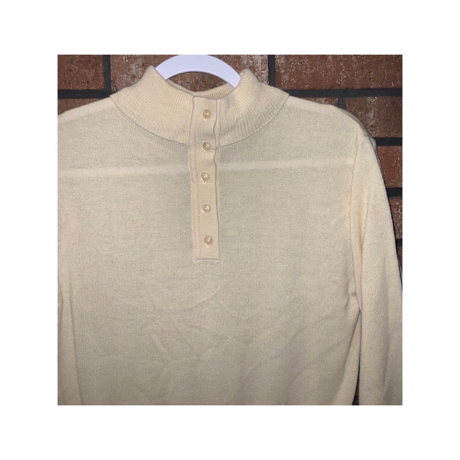 Vintage Collections Cream Mock Neck Button Placket Knit Sweater Long Sleeve 71