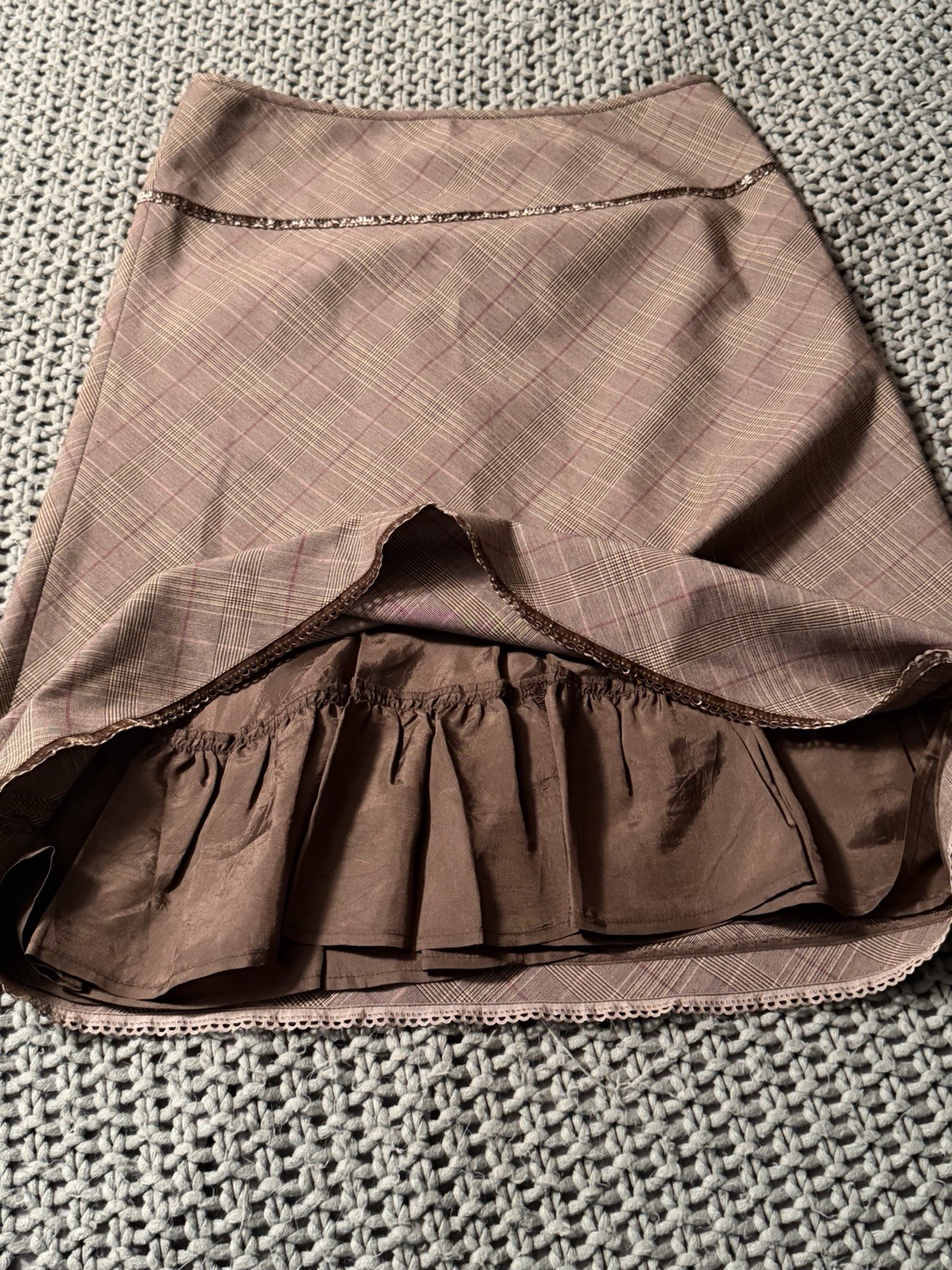 Intuitions Vintage Plaid Midi Taupe/ Brown A-lined Skirt Size 4