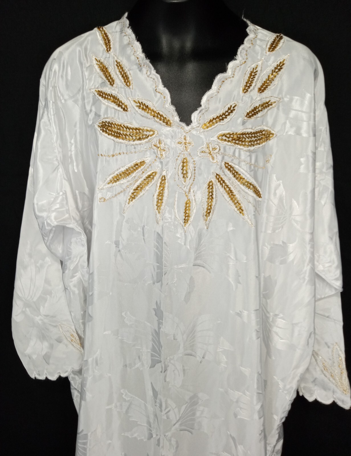 Y2K white satin women’s gold Beaded Sequined long evening soiree dress