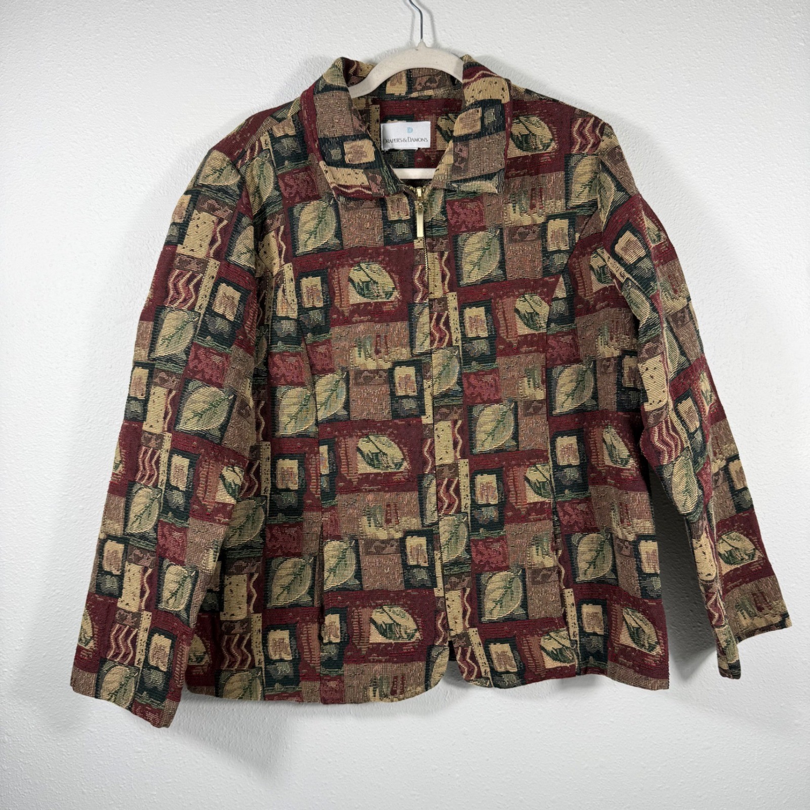 Draper’s & Damon’s Vintage Tapestry Jacket L Zip Up Patchwork Art To Wear Boho