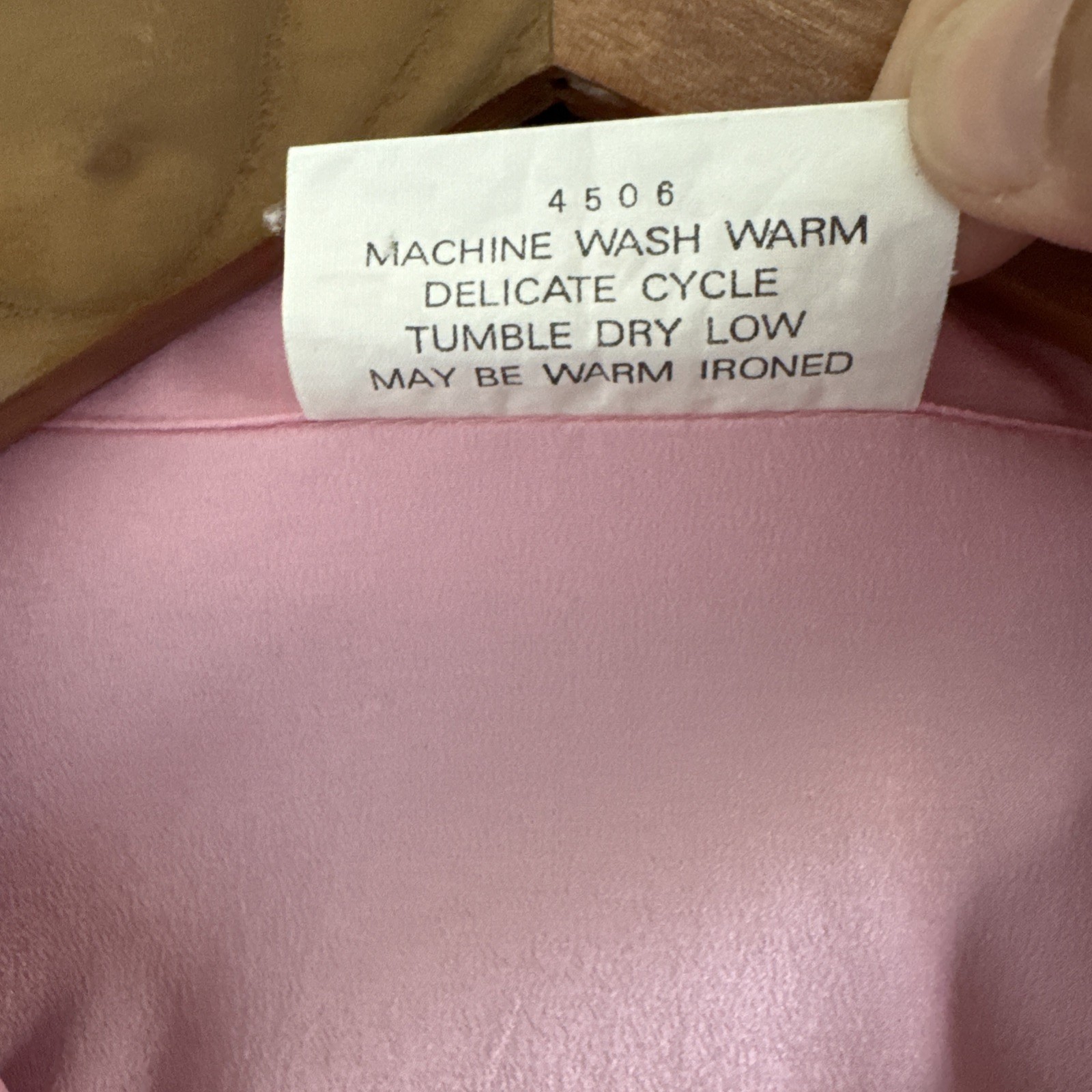 Vintage Pink Polyester Button Front Blouse Shirt sz 36 L Button Up Short Sleeve