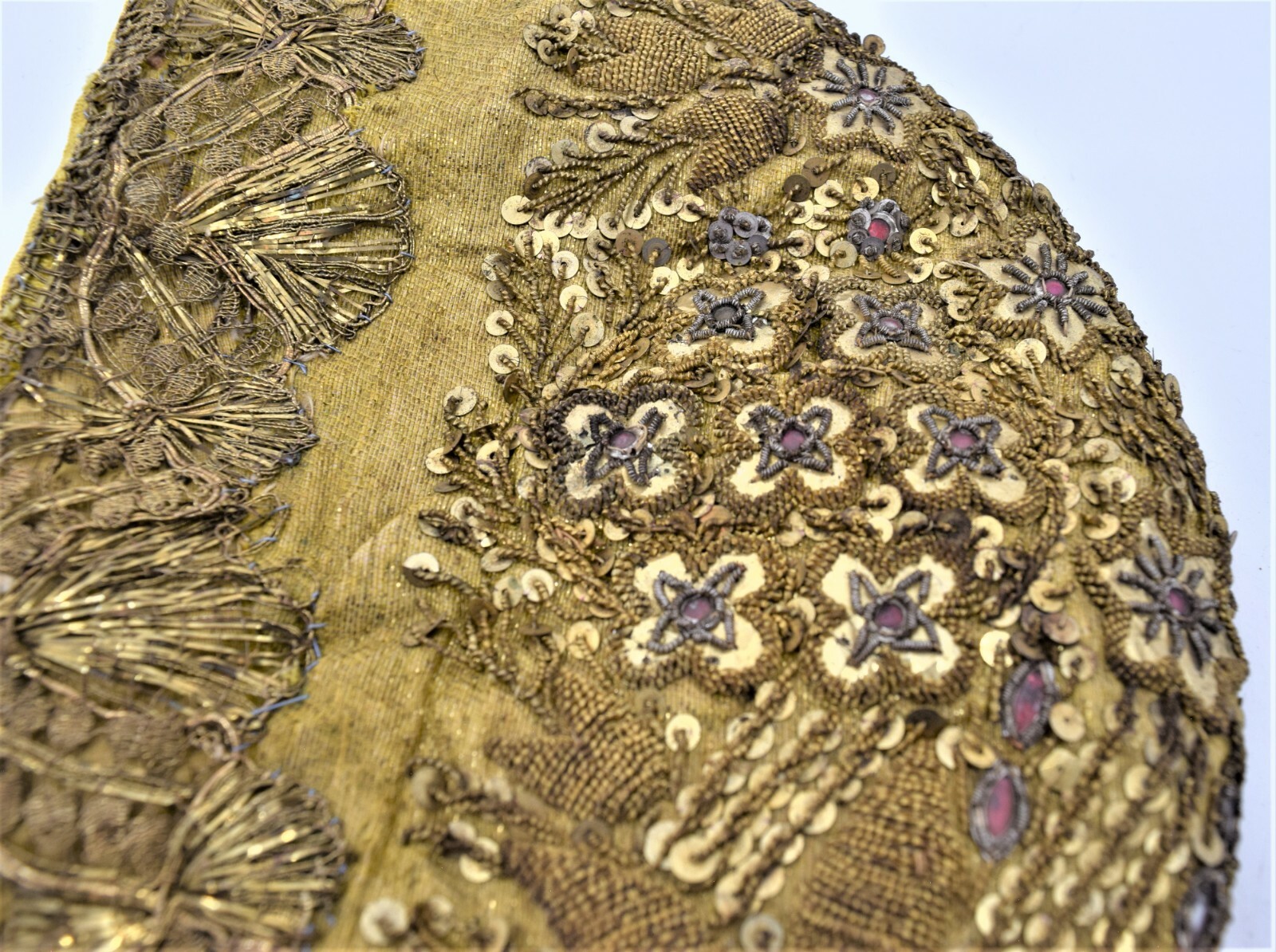 Antique 18th Century Fine Woman’s Hat Coif Gold Floral Designs European Beaded