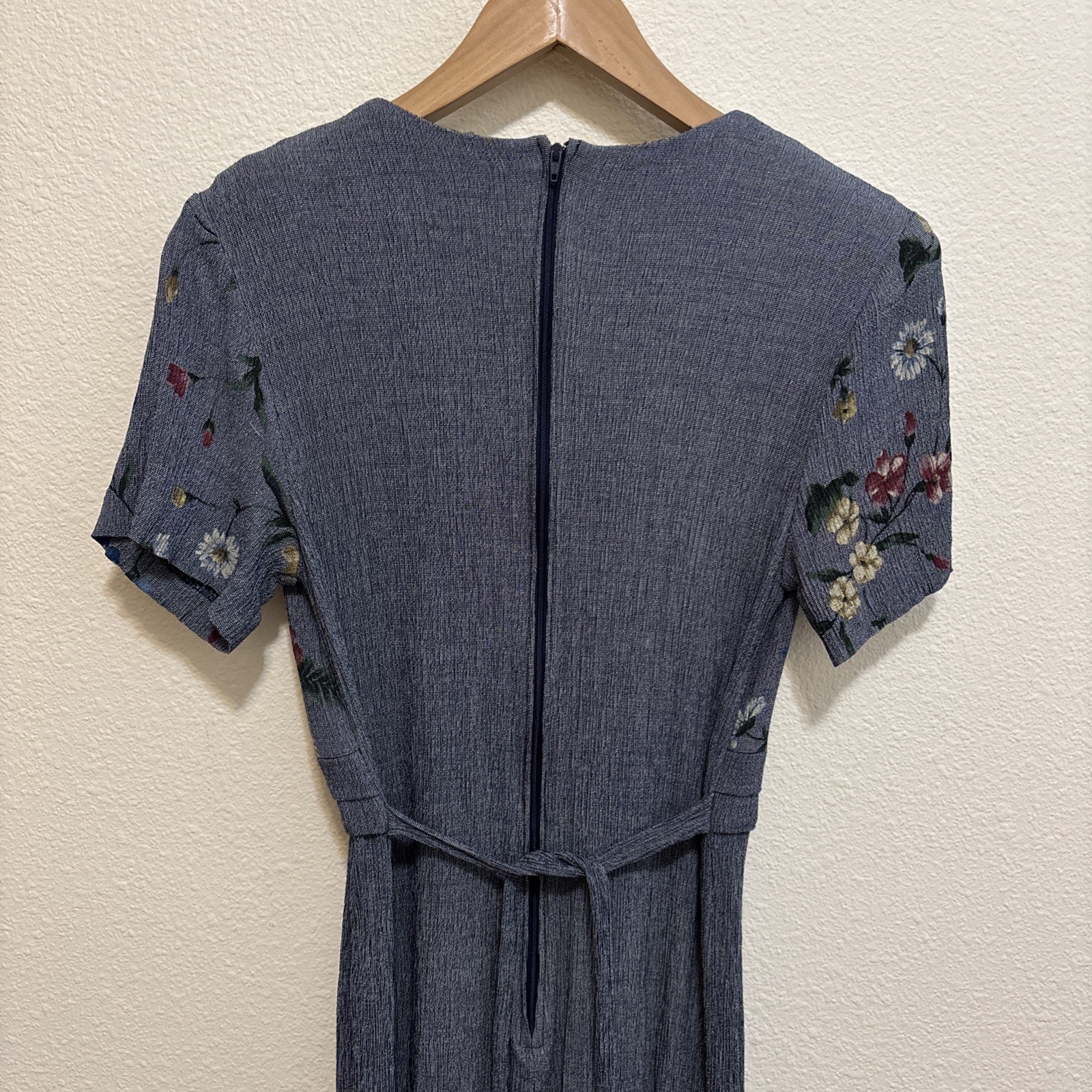 VTG 90s Just In Thyme Petite Art Womens Midi Dress Short Sleeves Back Tie SZ 8