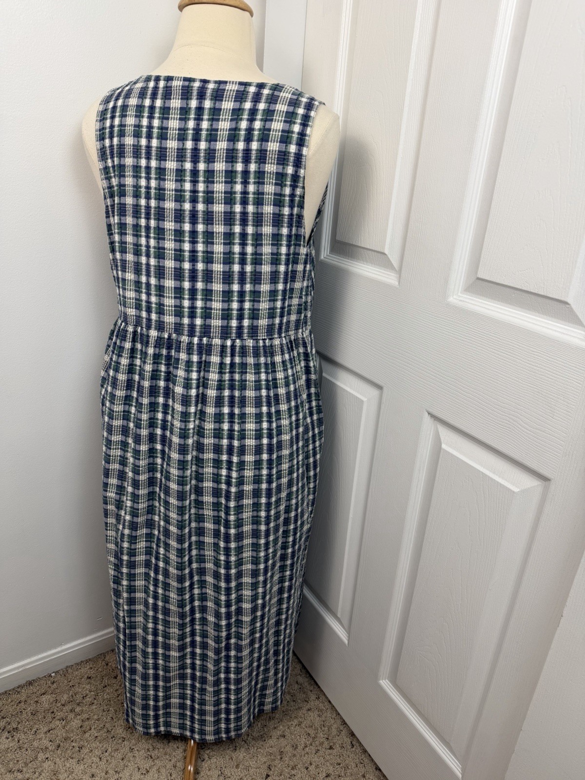 Vtg Y2K Maxi Dress 90s 100% Cotton Jumper Plaid Teacher