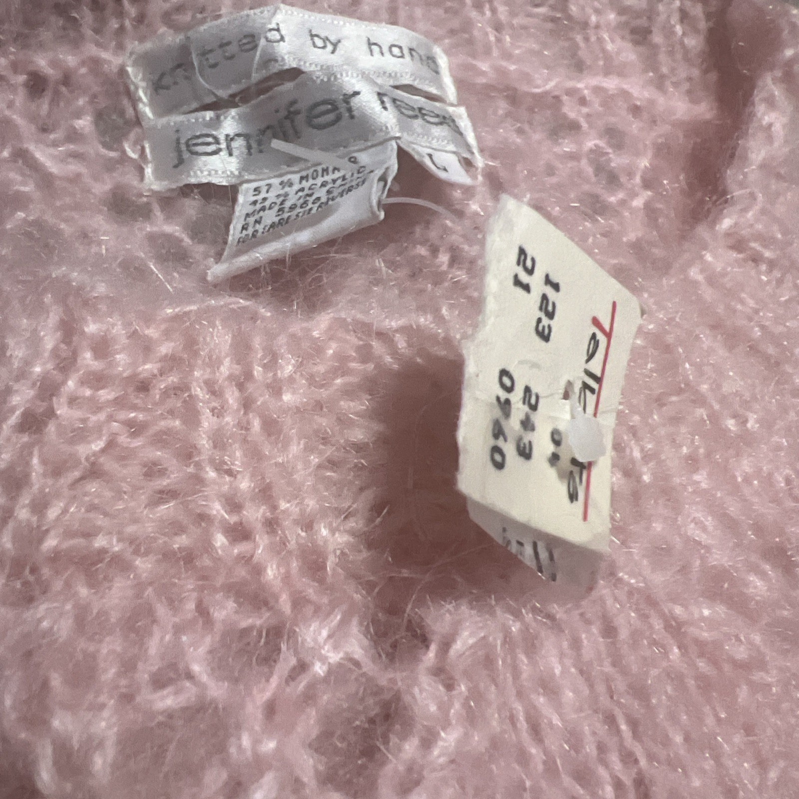 VINTAGE HAND KNIT JENNIFER REED PINK MOHAIR OVERSIZED TUNIC SWEATER SZ LG