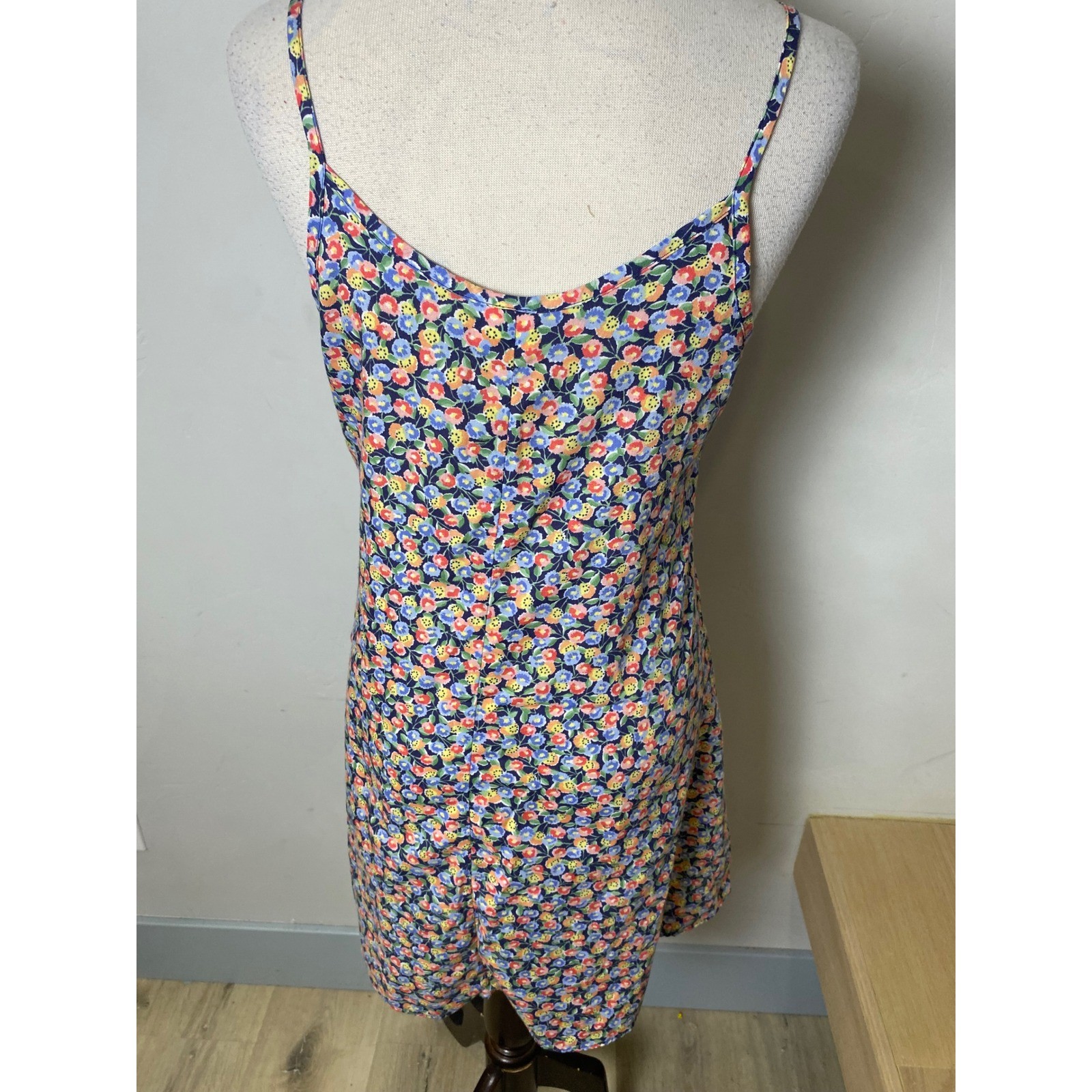 Vintage Peaches n Cream 90s Floral Slip Dress Blue Multi Spaghetti Strap Mini S