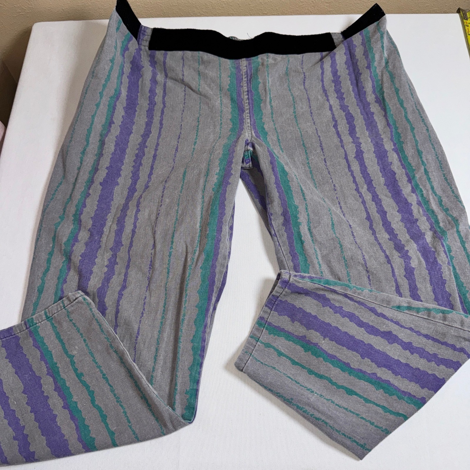 Vintage 80s/90s Gray Purple Striped Cotton Parachute Weightlifting Pants L 14-16