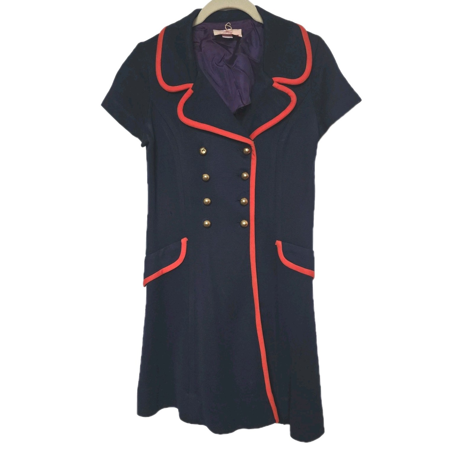 Vintage Kelly Arden Union Made Nautical Dress Navy Red Trim Womens S