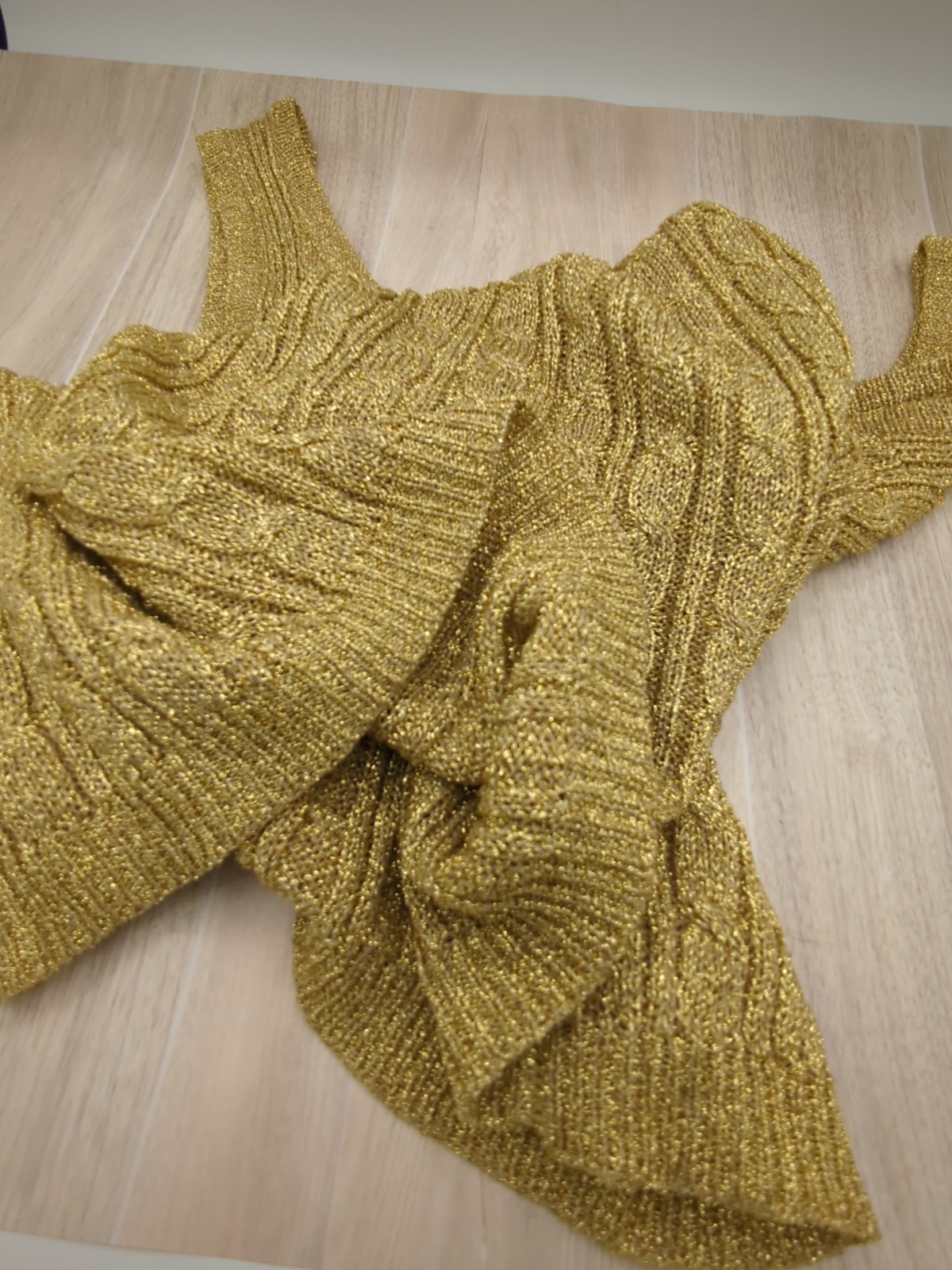 Effeci Large Gold Ribbed Tank Top Sweater Lightweight Disco/Rave 70’s-80’s-90’s