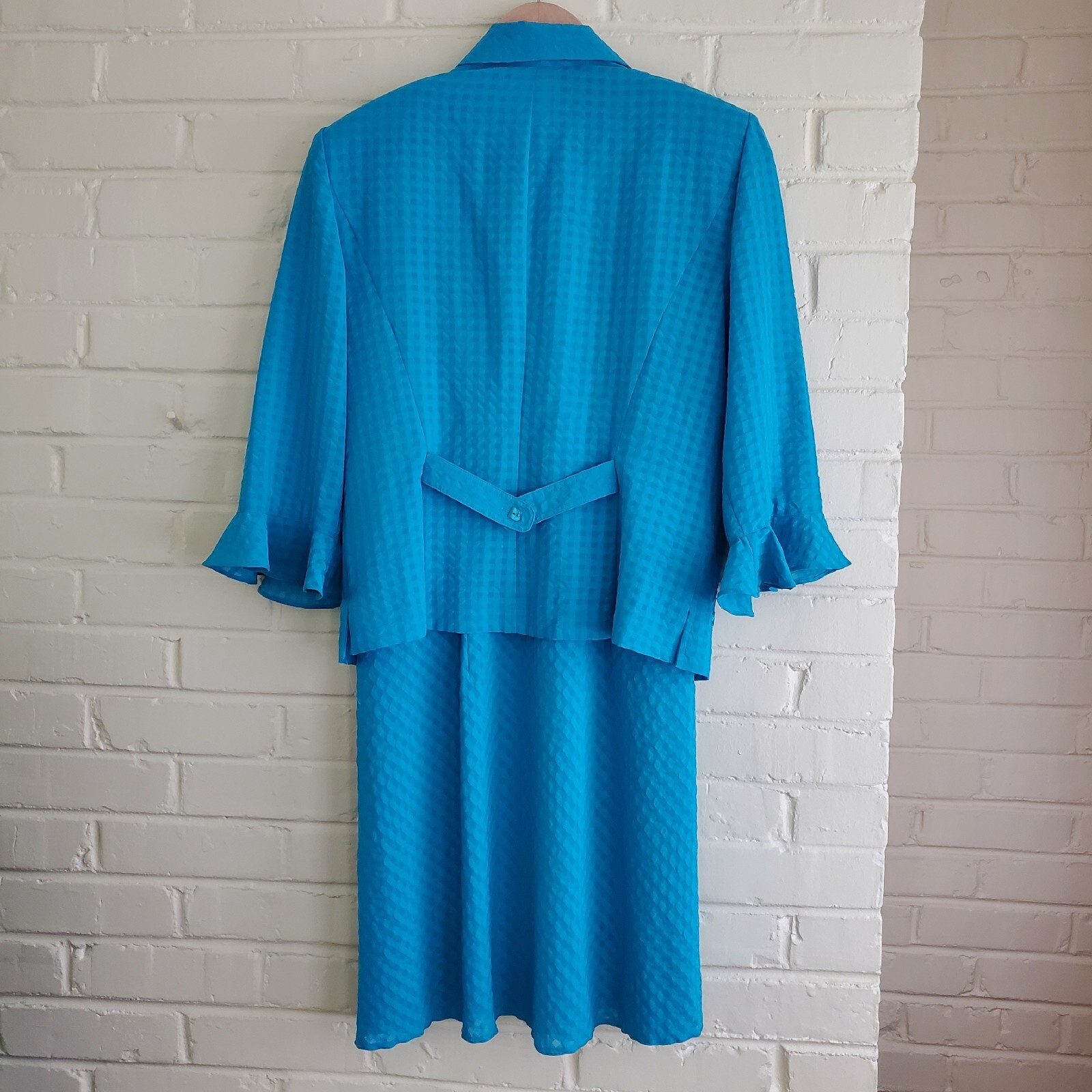 Vintage Plaza Collection Two Piece Dress Sheath And Jacket Set Size 10 Aqua Blue