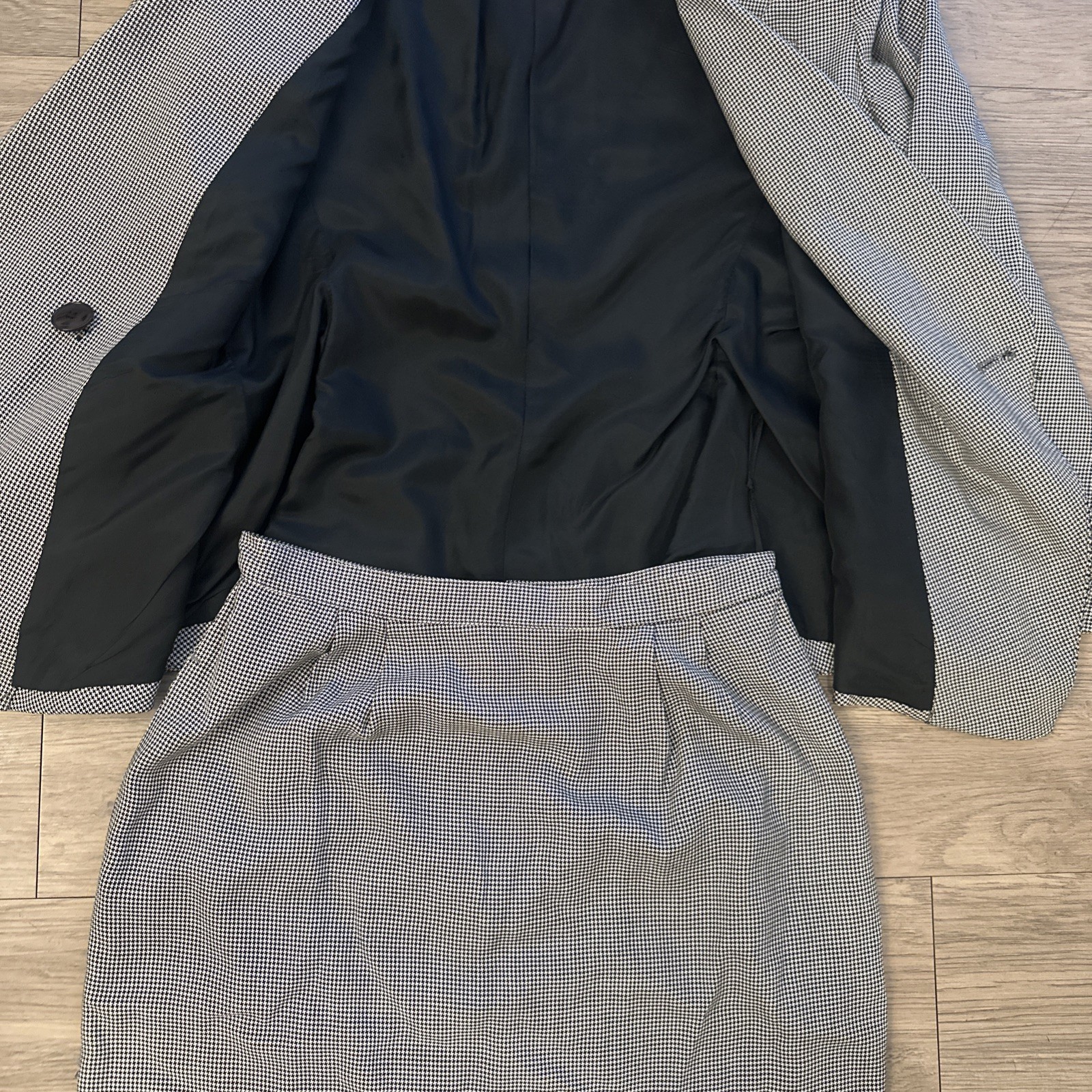 Vtg Kasper For ASL Plaid Double Breasted Blazer Skirt Set Womens Gray 8