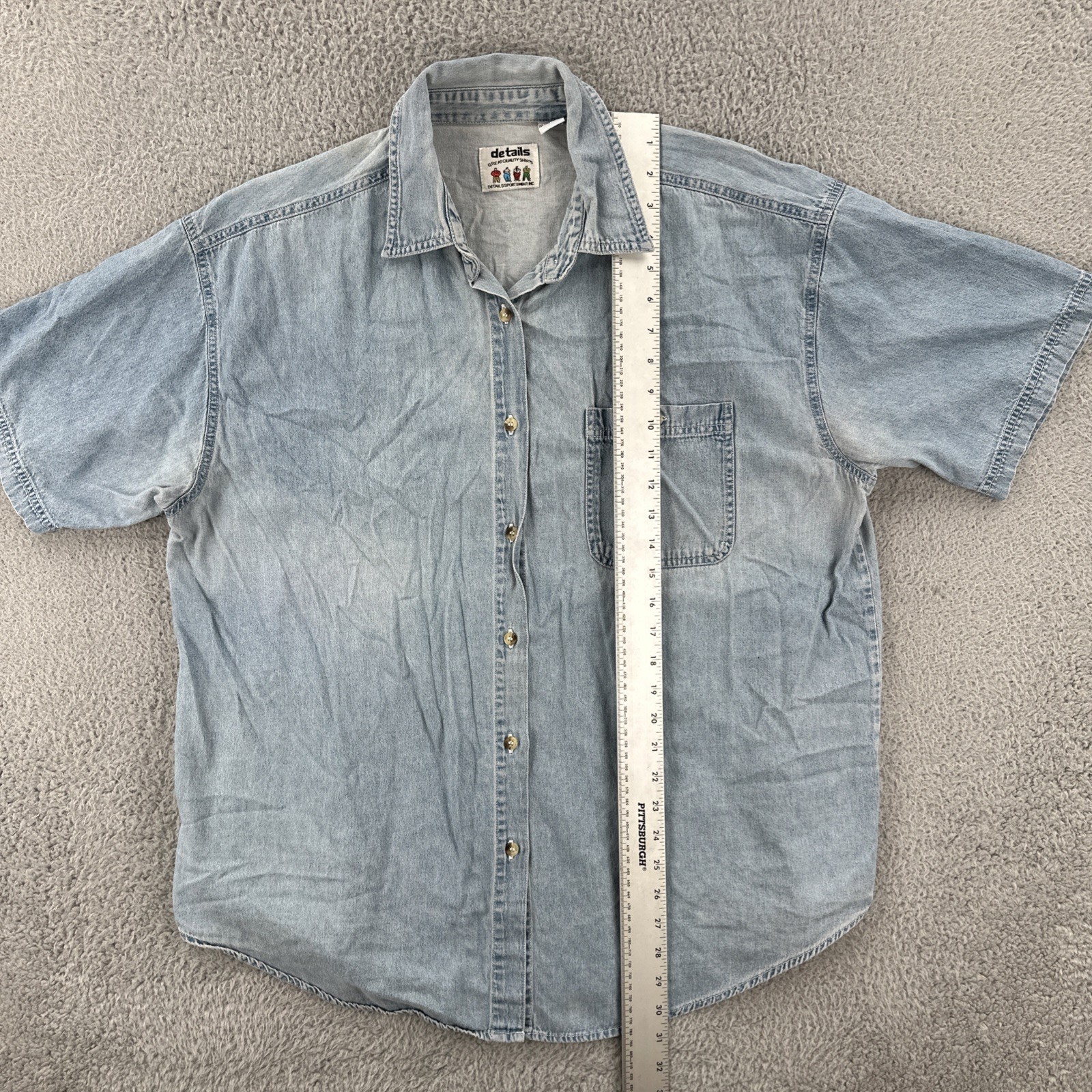Vtg Details Sportswear Inc Womens Size 20 Faded Blue Denim Button Up Shirt 90s