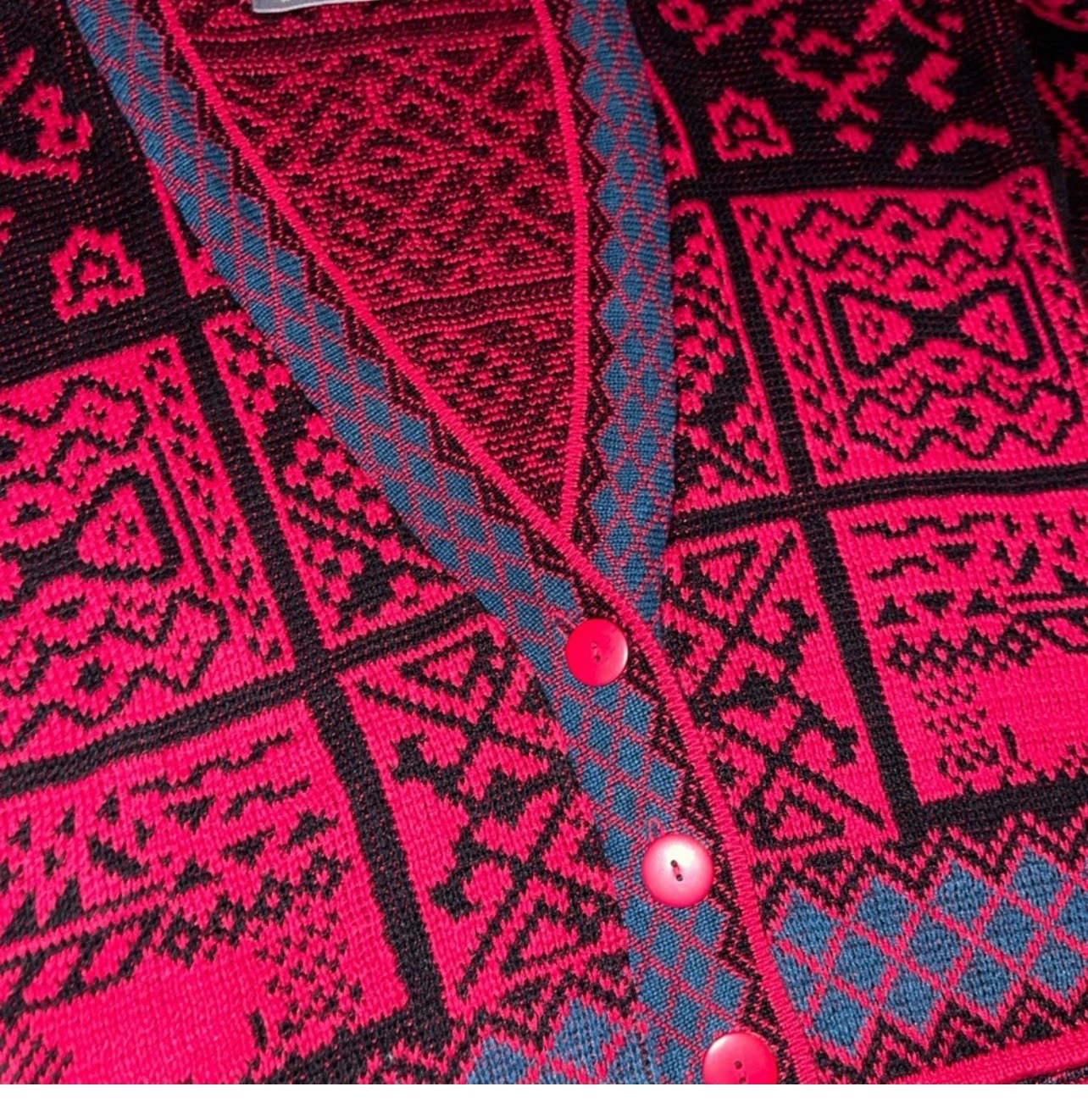 Vintage 90s Geometric Grandpa Sweater Cardigan Button Up Ramie Cotton Size M
