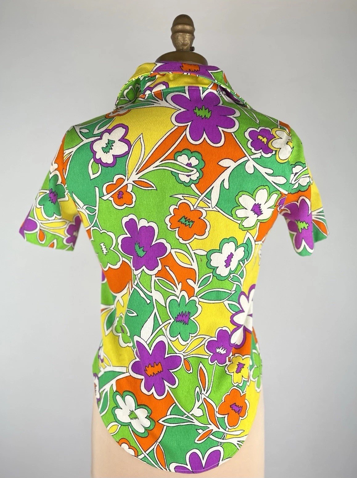 VTG 60s 70s Hawaiian Top Barkcloth Colorful Button Front Women’s FIT XS/S