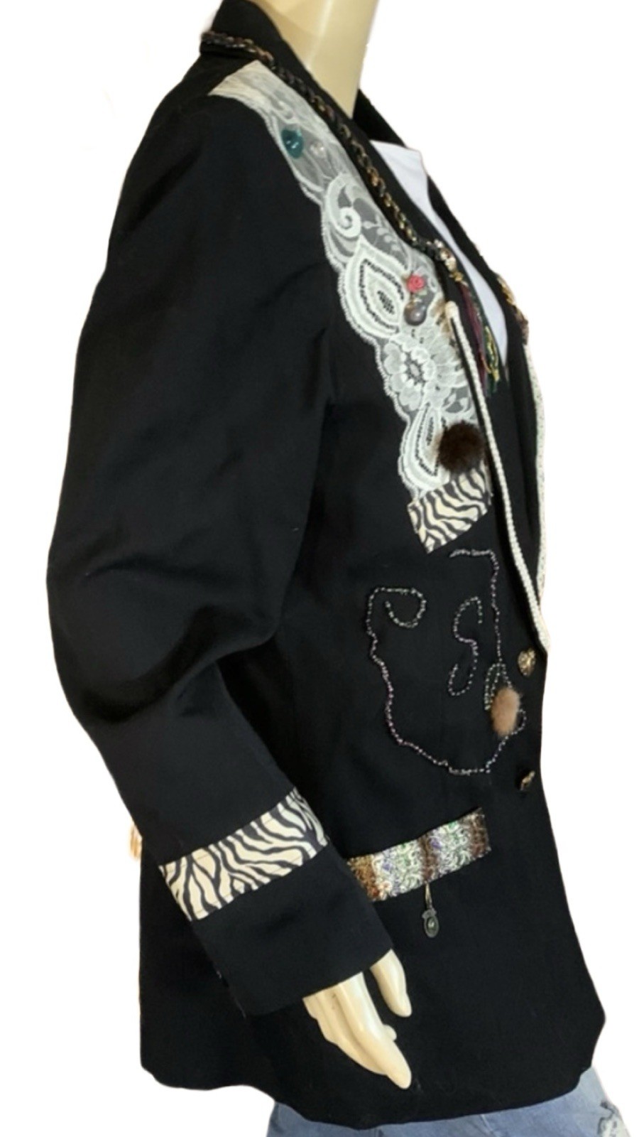 VINTAGE CIRCA 1980’S MICKI CUSTOM DESIGNED BLACK WOOL-BLEND BLAZER SIZE 14