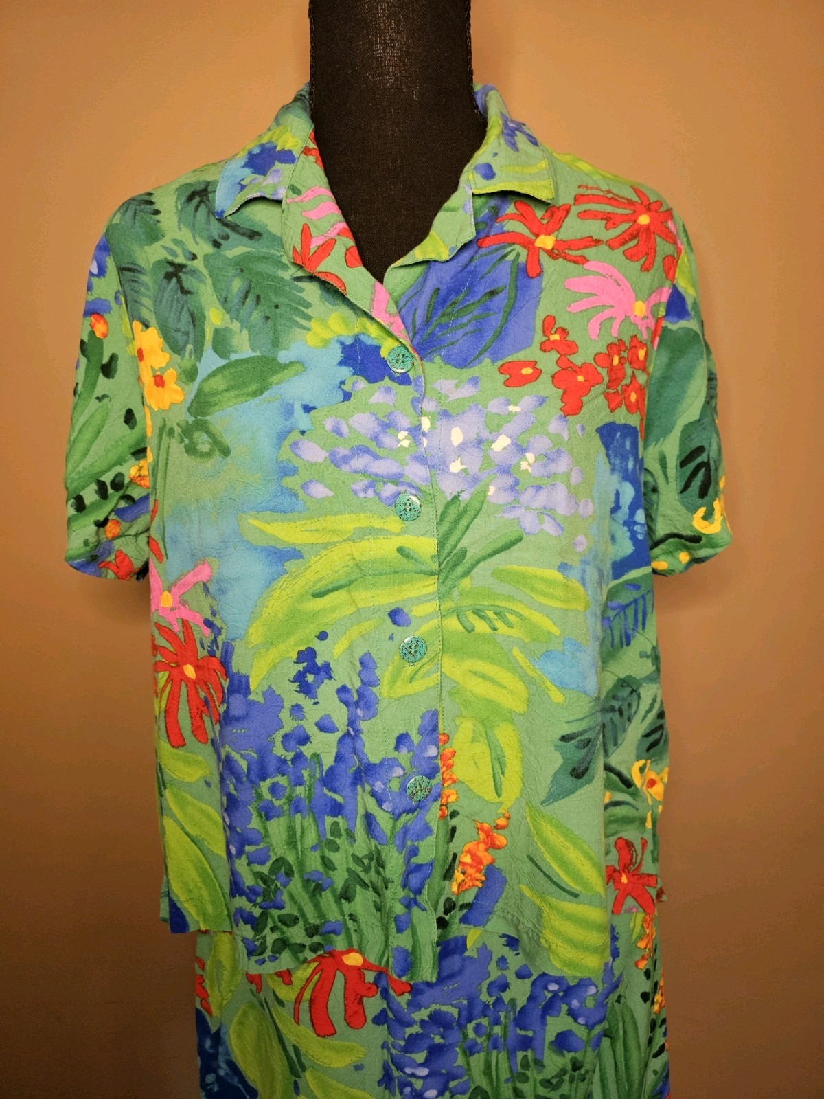 Vintage Women’s Sz. Large, Jams World Sea Flower Aloha Hawaiian Top & Skirt Set