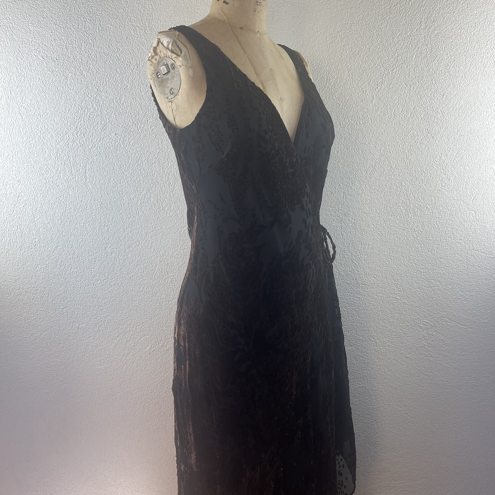 Vintage l 90s 4 Anne Klein Petite Floral Burnout Velvet Bias Surplice Wrap Dress