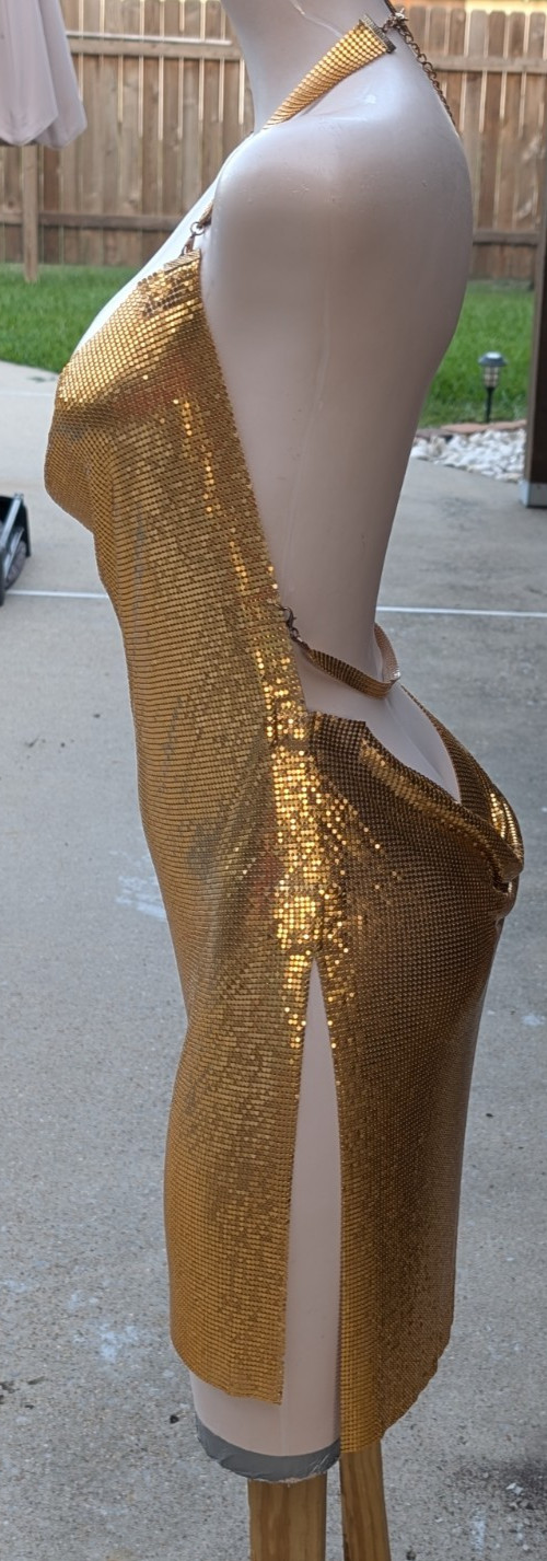 Authentic Vintage Studio 54 Dress Liquid Gold Seamless Mesh Chainmail Metal
