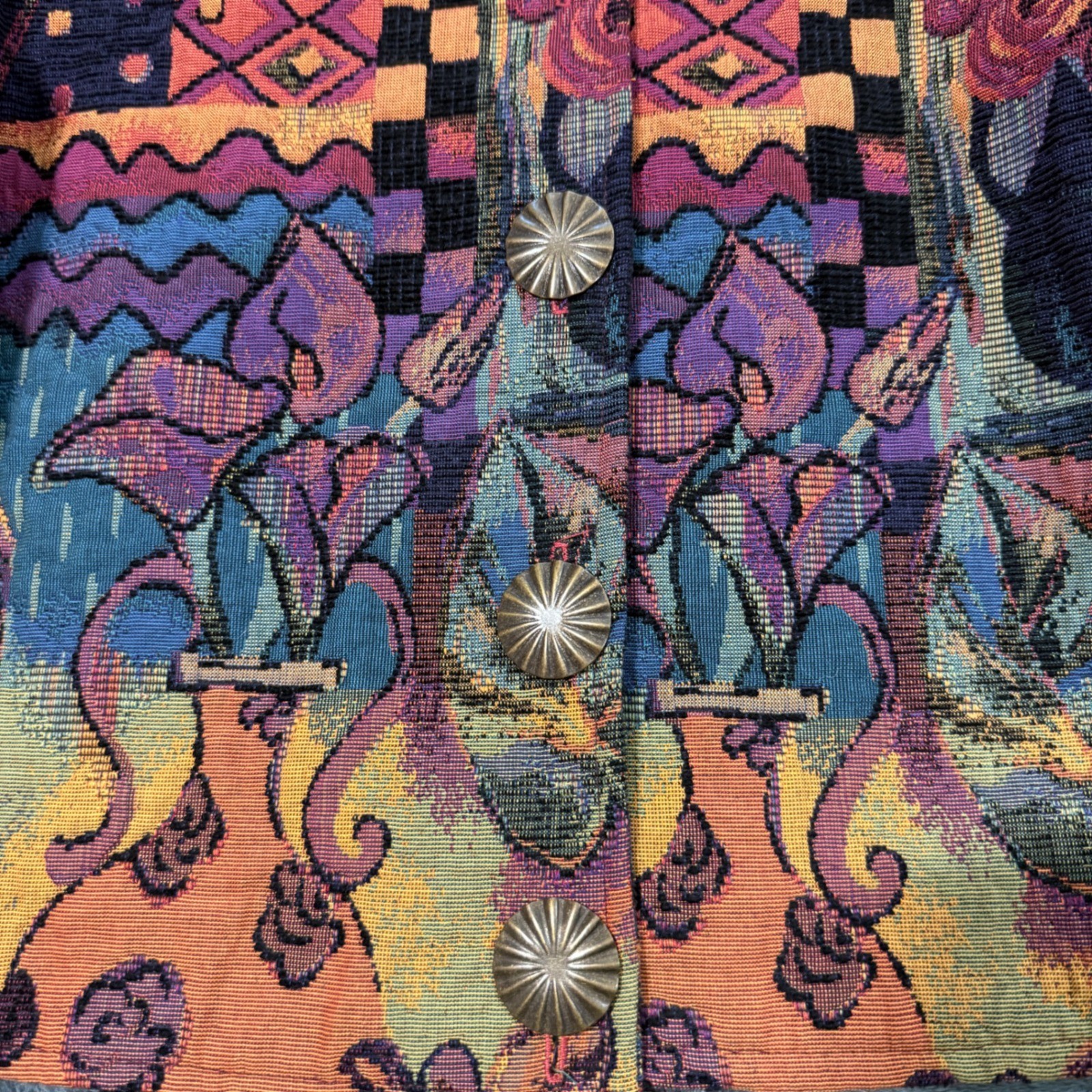 Painted Pony Vintage Tapestry Jacket Southwestern Floral Sunburst Button Medium