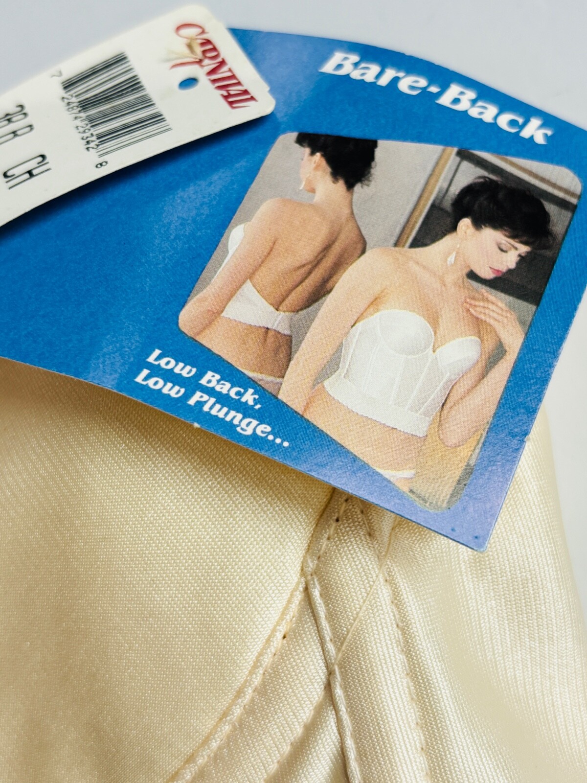 NOS*VTG 80’S CARNIVAL BEIGE CONVERTIBLE BARE LOW BACK PLUNGE STRAPLESS BRA* 38 B