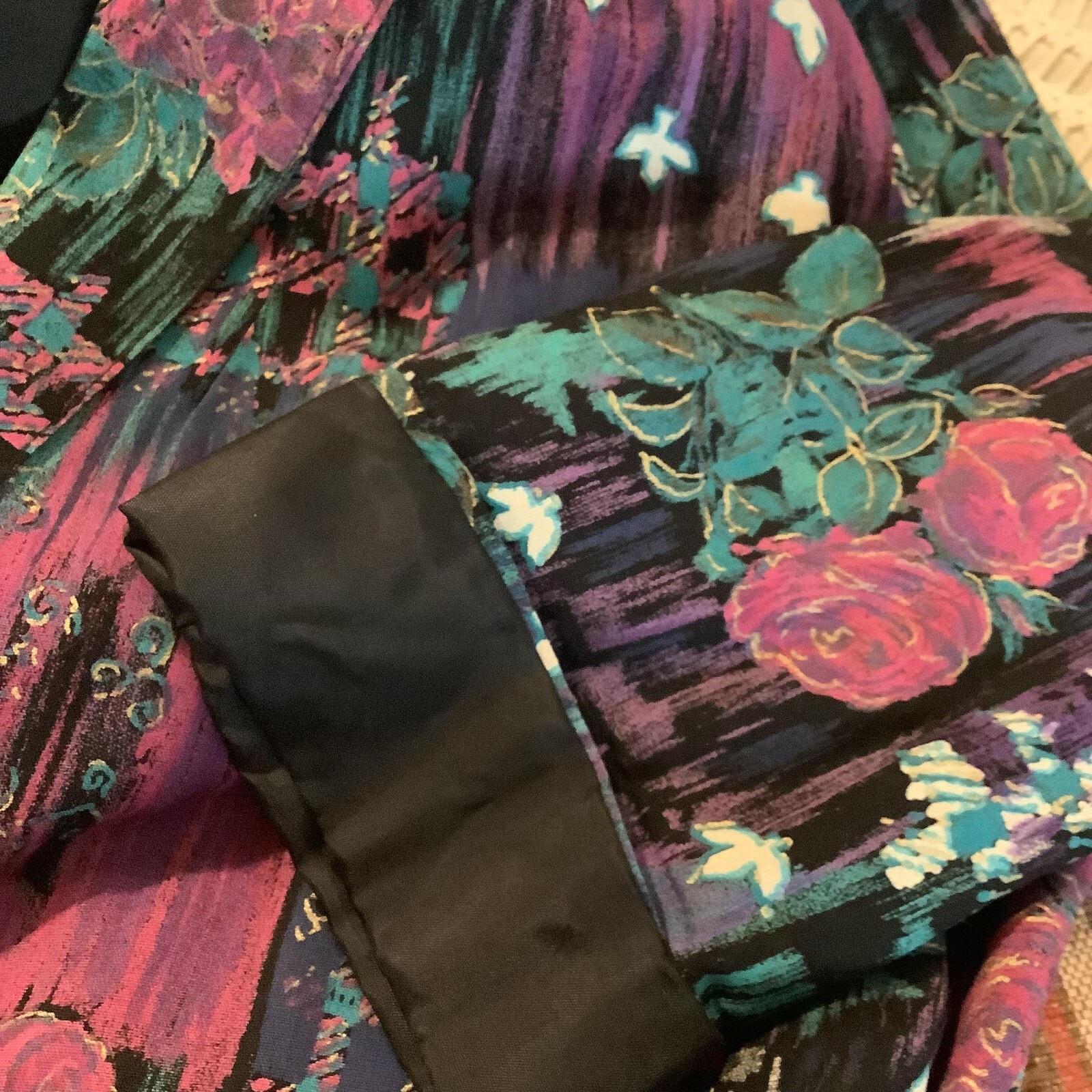Kensington Square teal purple floral women blazer jacket size M new wave 80s