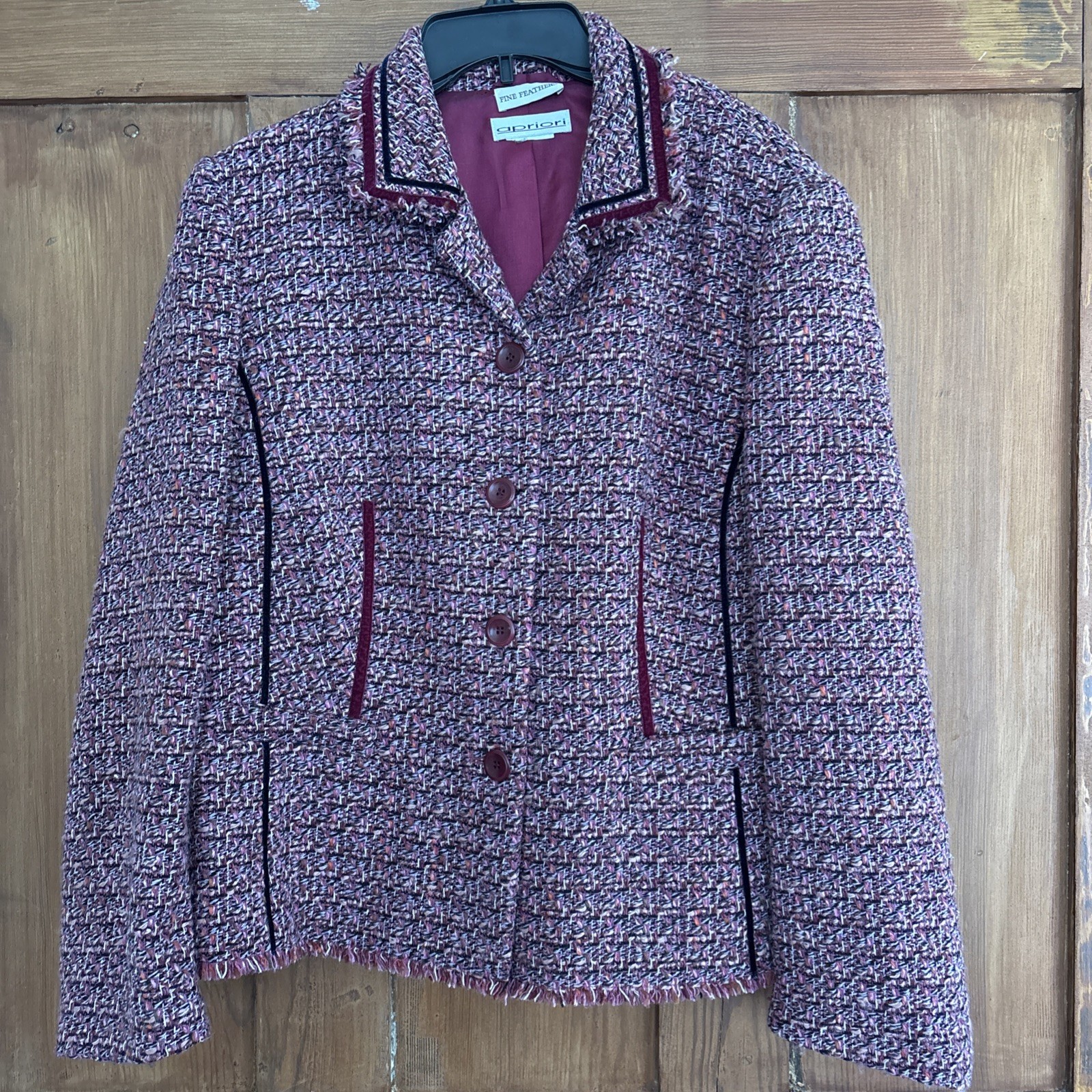 Vintage Apriori Pink Purple Black Wool Tweed Lined Blazer Jacket Size 16