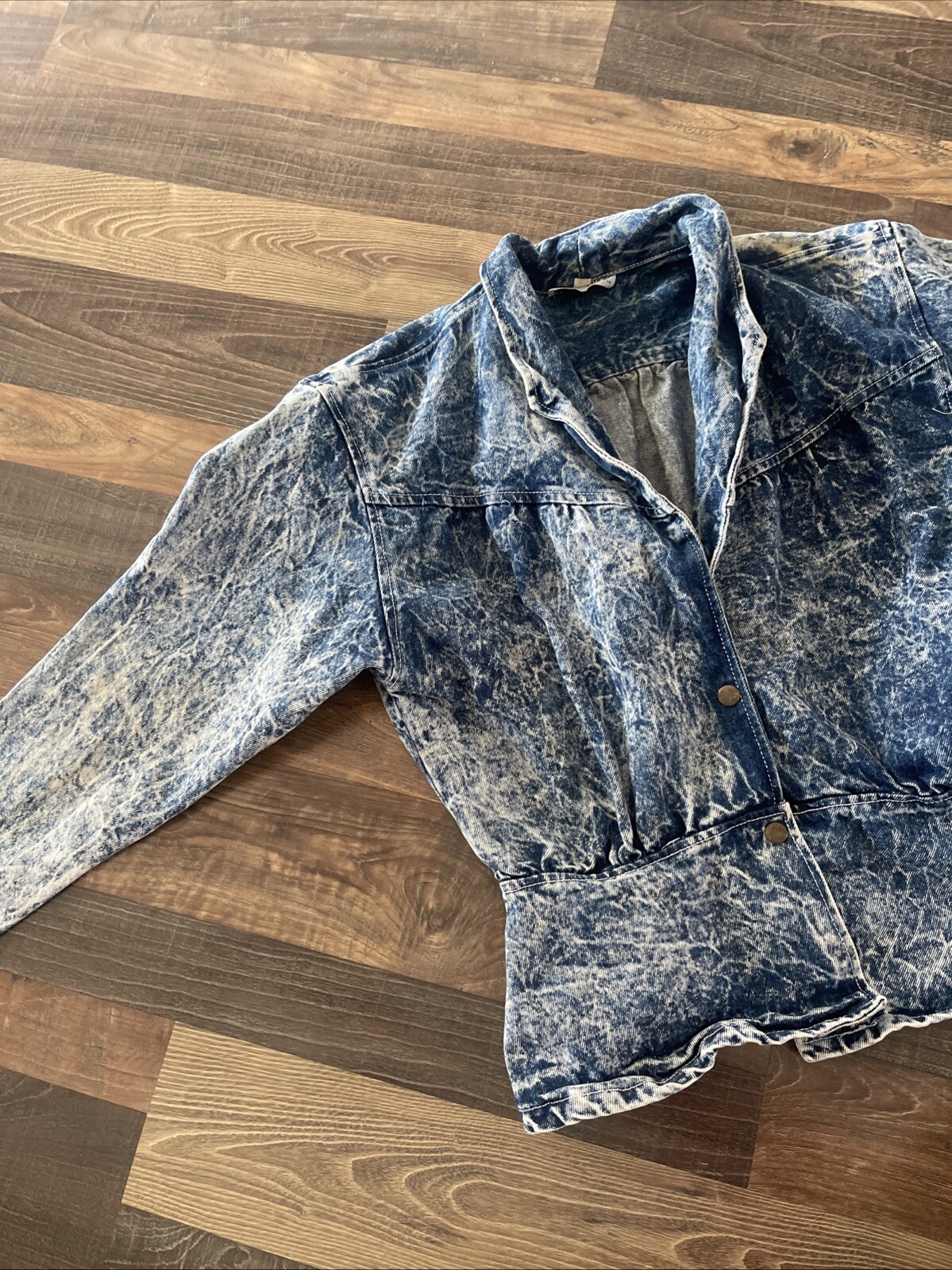 Paris Blues Acid Wash Denim Bomber Jacket with Peplum Size L Vintage 90s