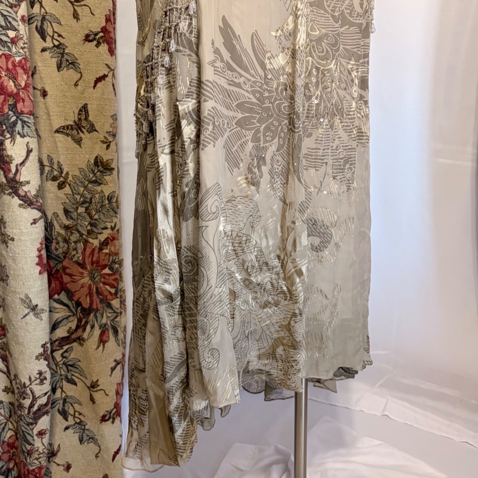 Alex Evenings Vintage Beige Floral Beaded gown with gorgeous fringe detailing