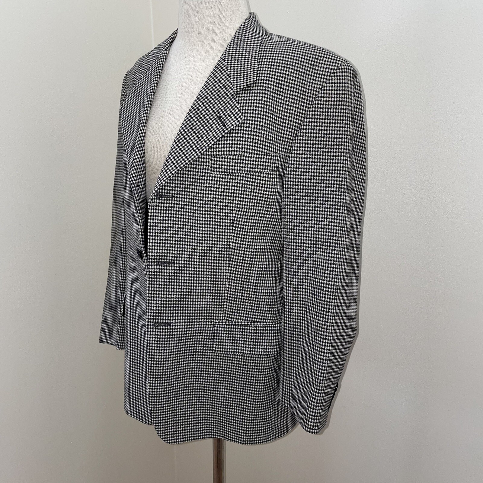 Vintage Wool Black/White Checkered Oversized Blazer Sz S/Medium Academia Preppy