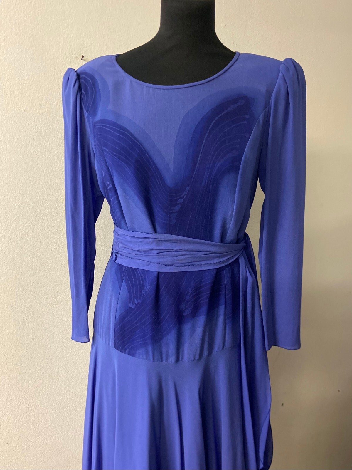 Womens Vintage Blue Cocktail Dress with Full Flowing Skirt with tiered hemline