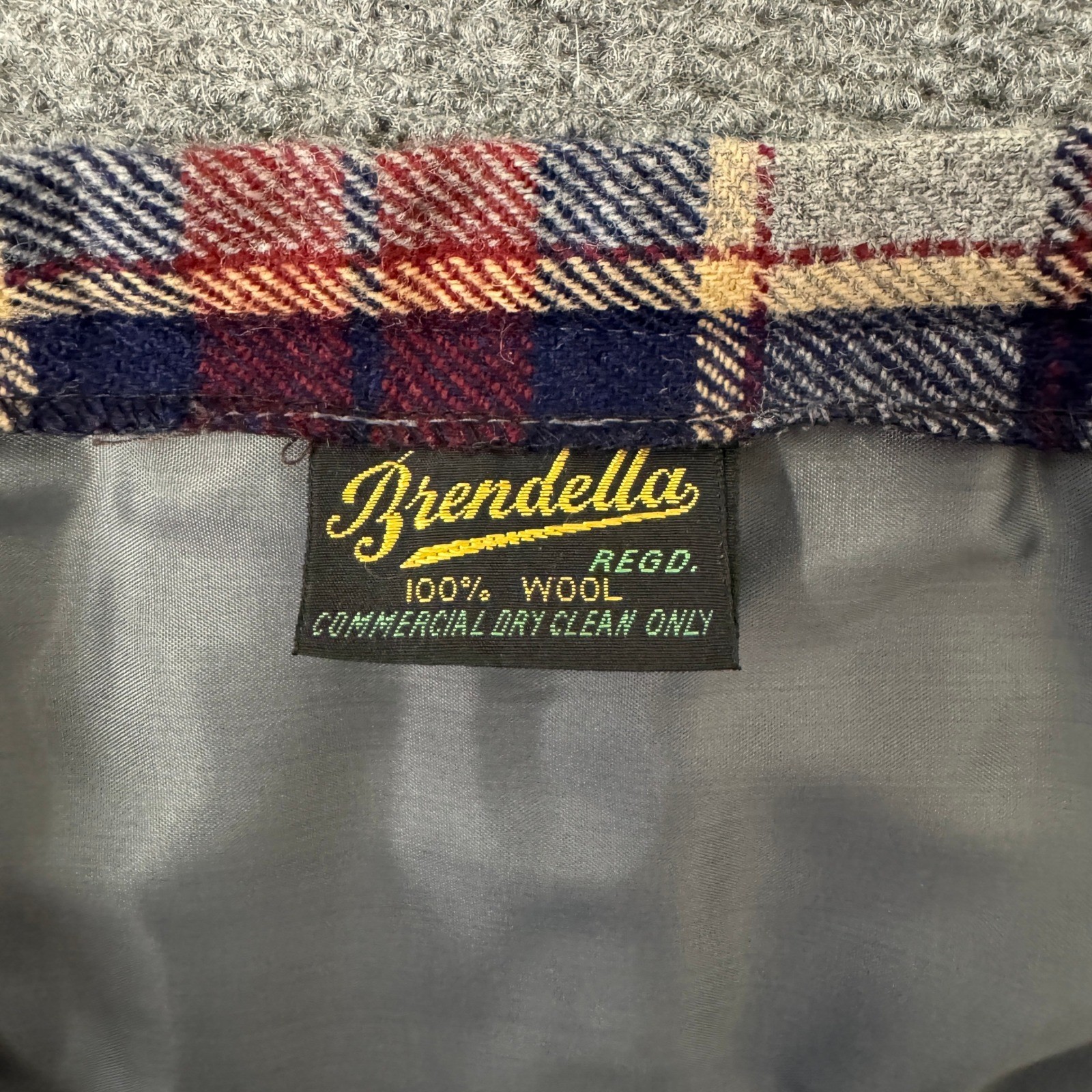 Brendella Vintage Wool Plaid Pleated Skirt Grey Red Navy Blue Made in Ireland 28