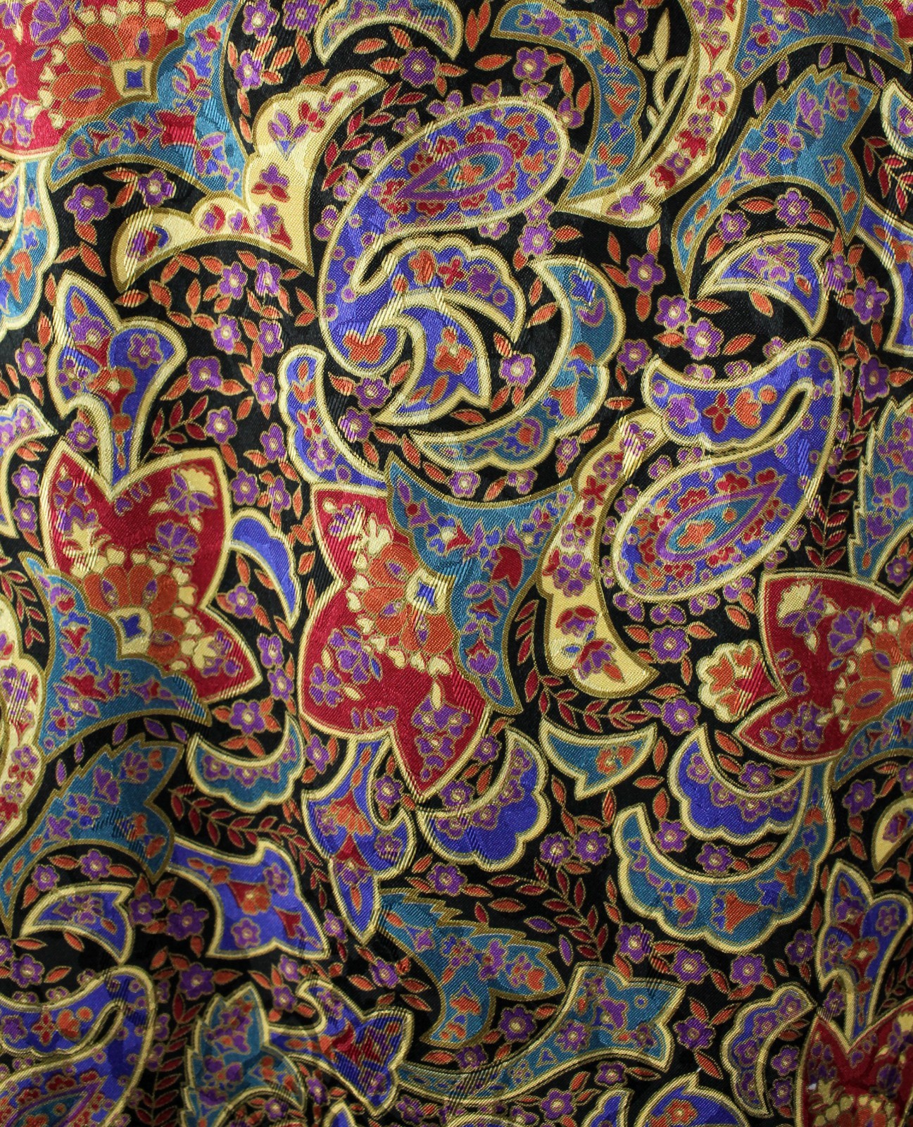 Vintage Secretary Blouse 12 L Black Red Blue Paisley Turtleneck Dress Shirt