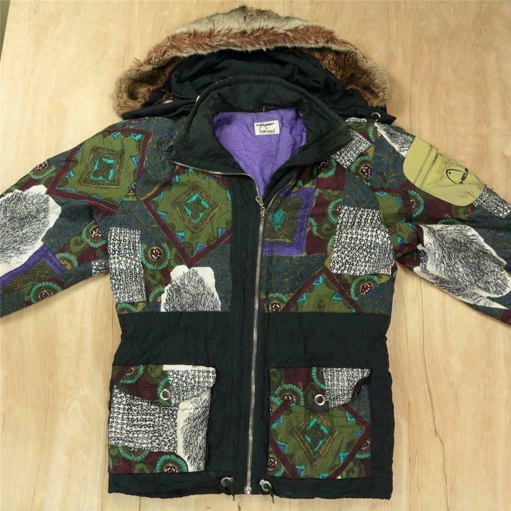 vtg 80s 90s HEAD jacket 36 / 8R tag hooded color block vaporwave aesthetic coat