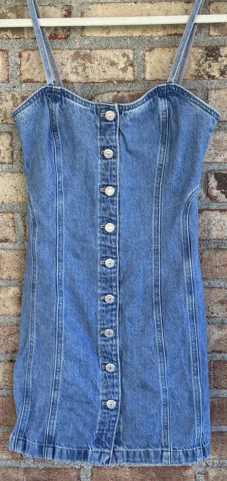 Levi’s Blue Denim Malene Dress Bustier Mini A Line Button Up Smocked XS