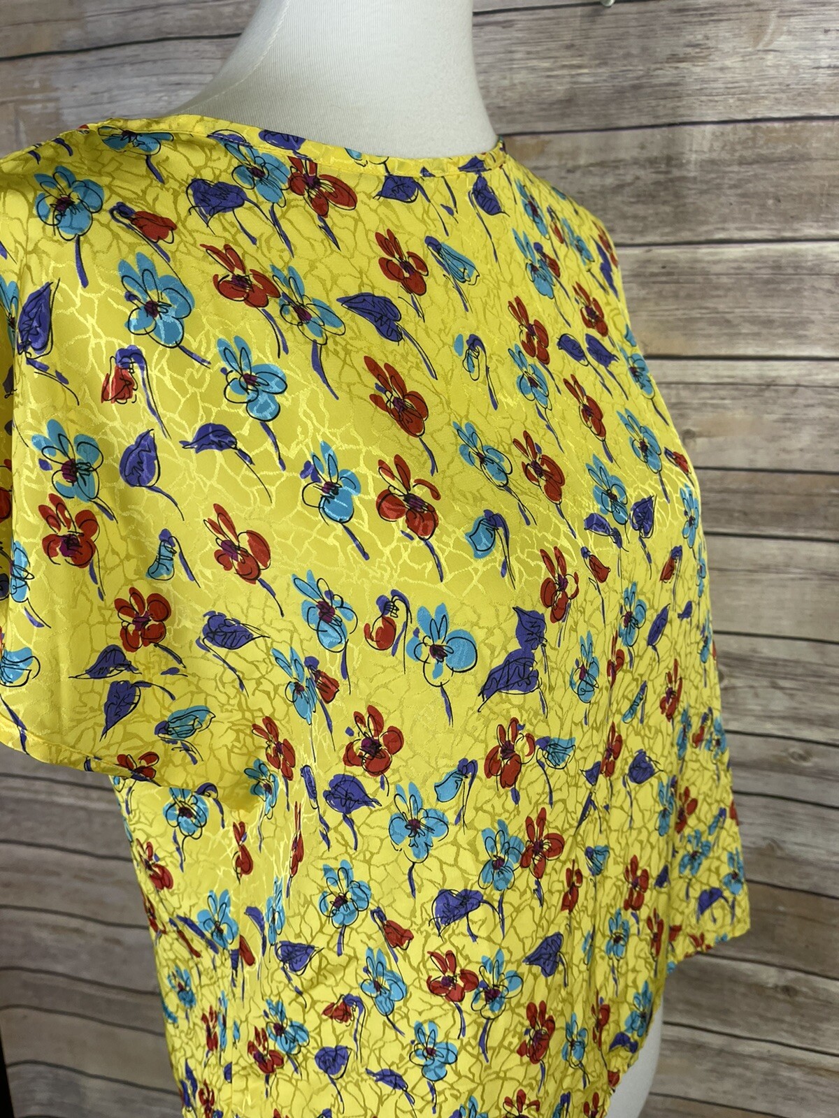 Vintage Stuart Lang Size 16 Floral Blouse Yellow Boxy Fit Cottage Core Button