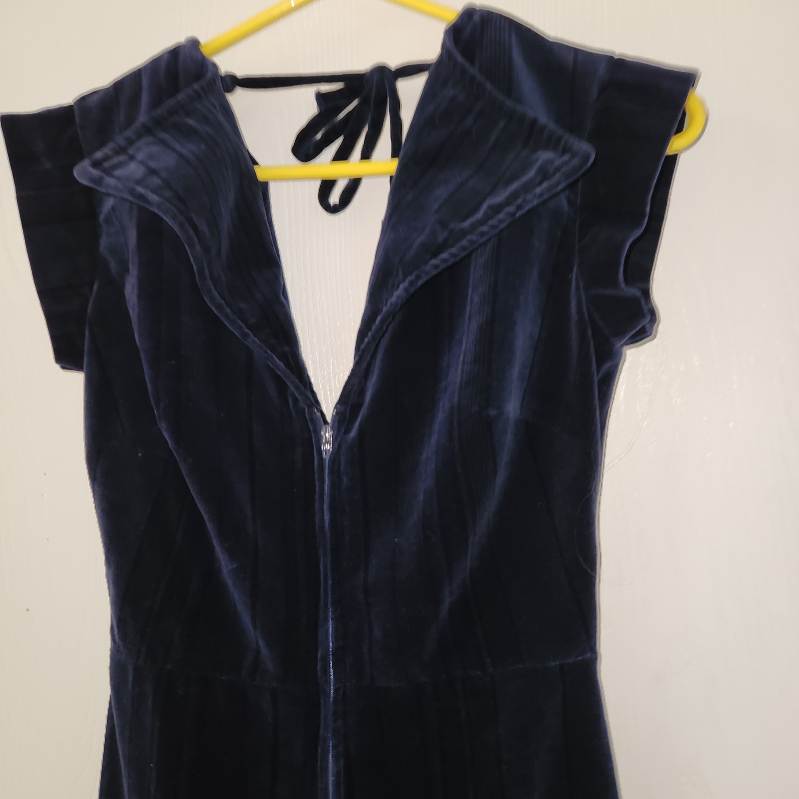 Vtg Ragtime 70s Navy Velour Wide Leg Jumpsuit Deep V Neck Disco Jumper Outfit M