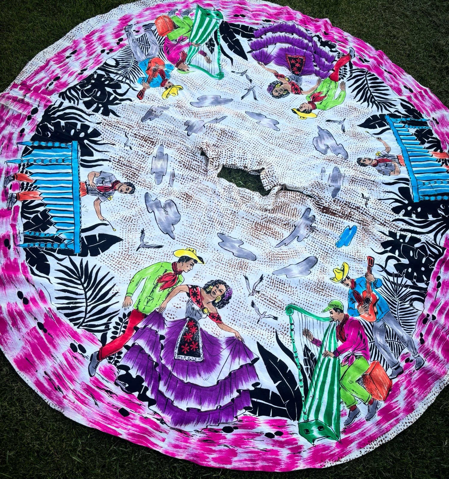 1950s Mexican Folk Wrap Skirt Full Circle Hand Painted