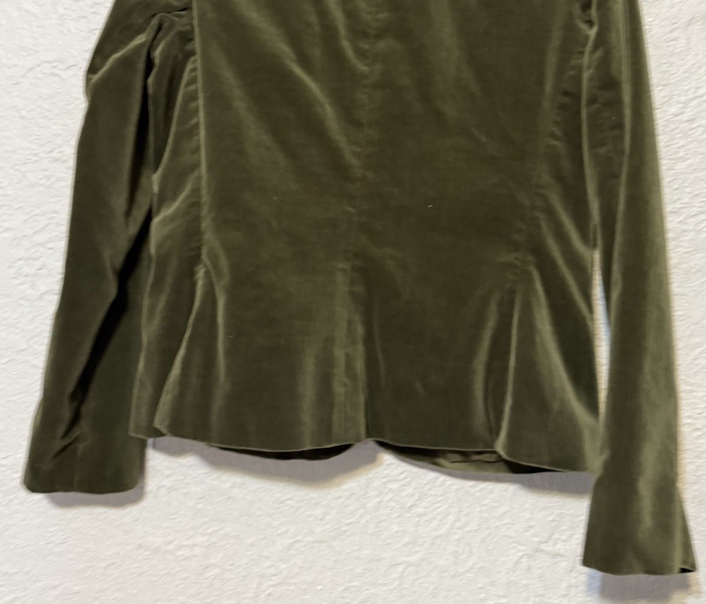 Vintage Eddie Bauer Women 8 Green Velvet/Velour Trucker Jacket Button Up Lined