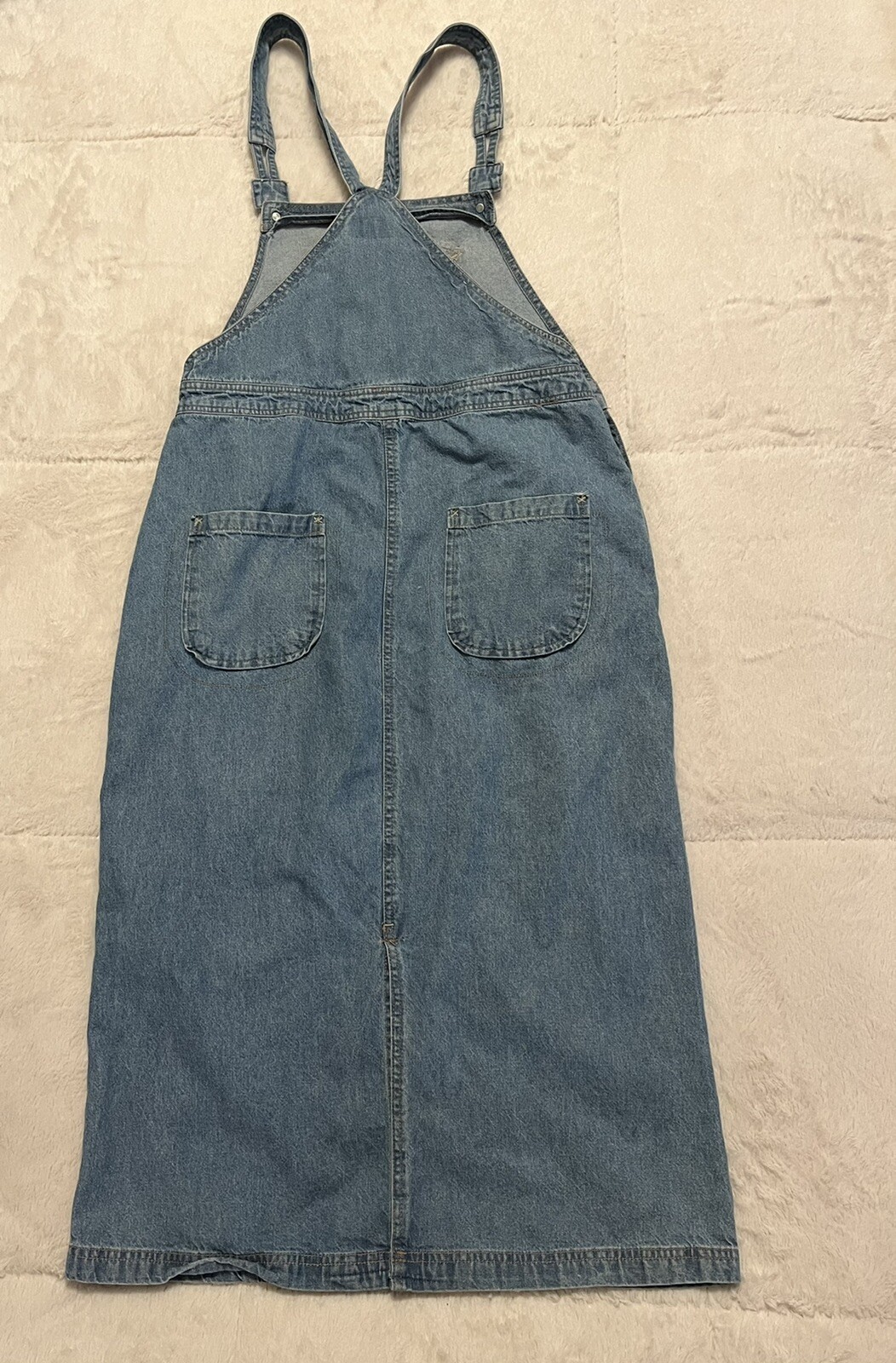 Vintage 90’s Expressions Blue Denim Overall Midi Dress Wm Md Pockets