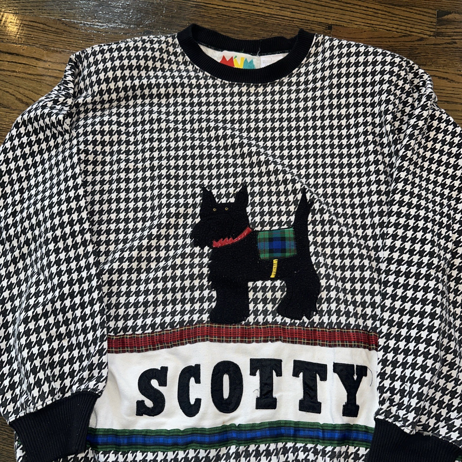 Vtg Marcy ‘N Me II~By Patrick Lee Scotty Dog~Houndstooth Top~large