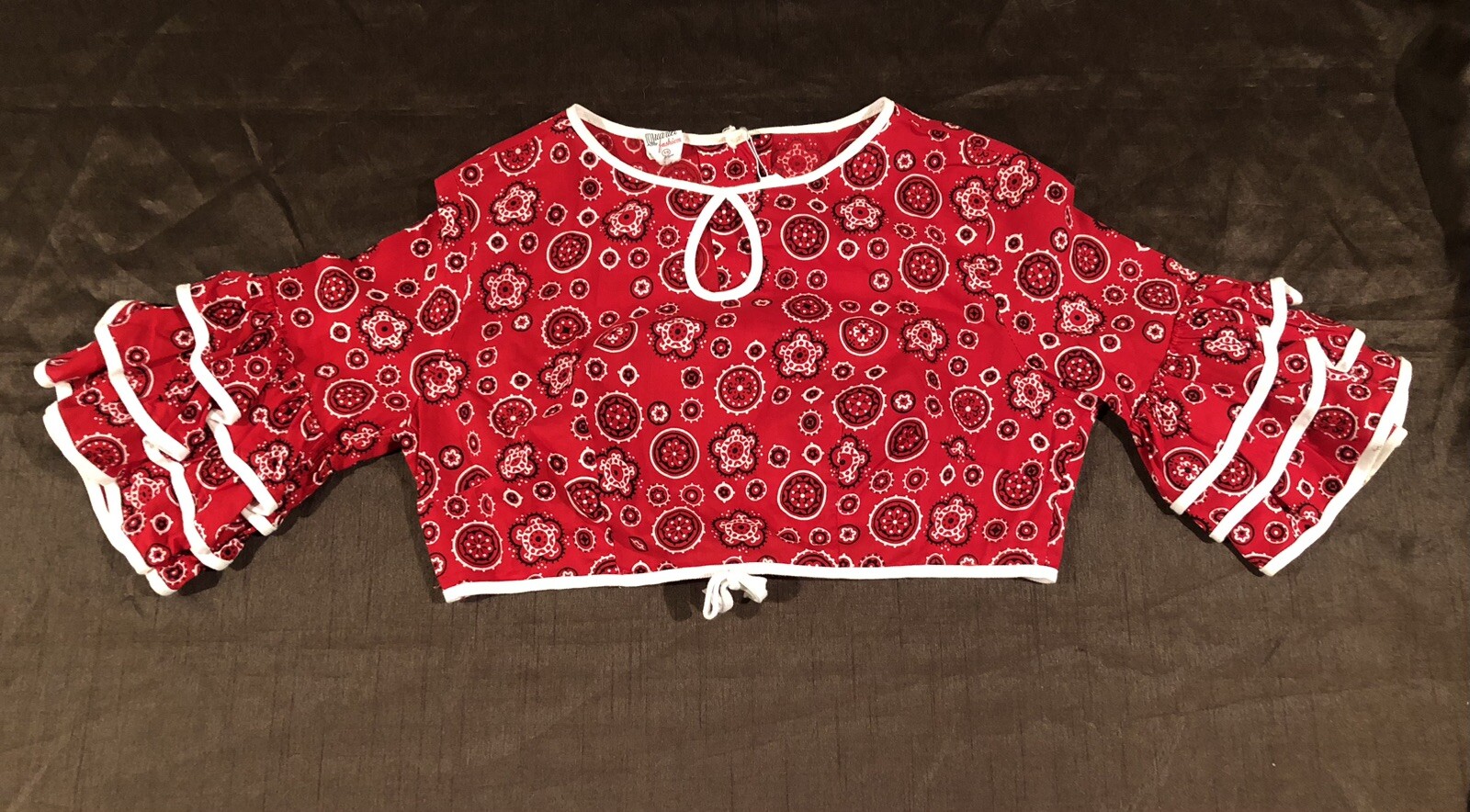 Vintage 60s Cuban Red bandana Western Wear rhumba salsa crop top blouse cotton s