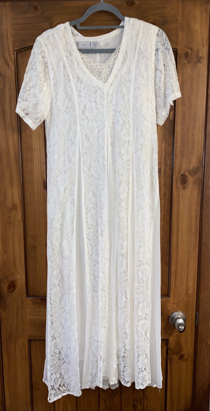 Vintage Starina White Lace Maxi Dress – Size M