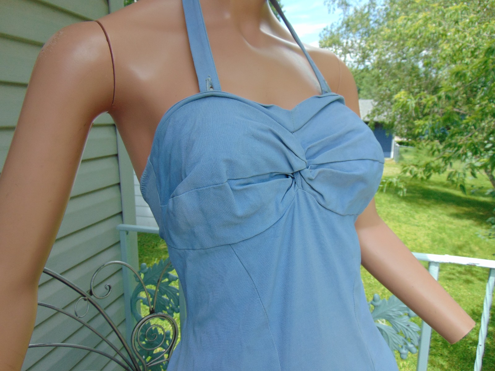 VTG 1940s Styled by Nanina Baby Blue Ruched Halter Bathing Suit sz 38