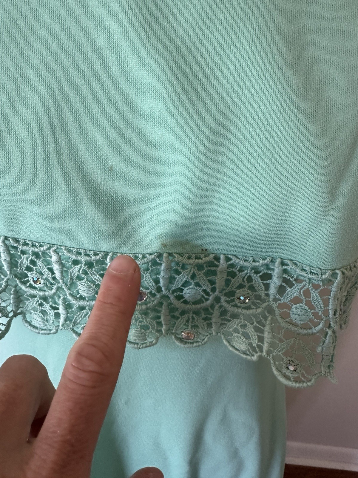 Vintage 70s Miss Rubette Formal Mint Green Max Dress Lace Woman’s S/M