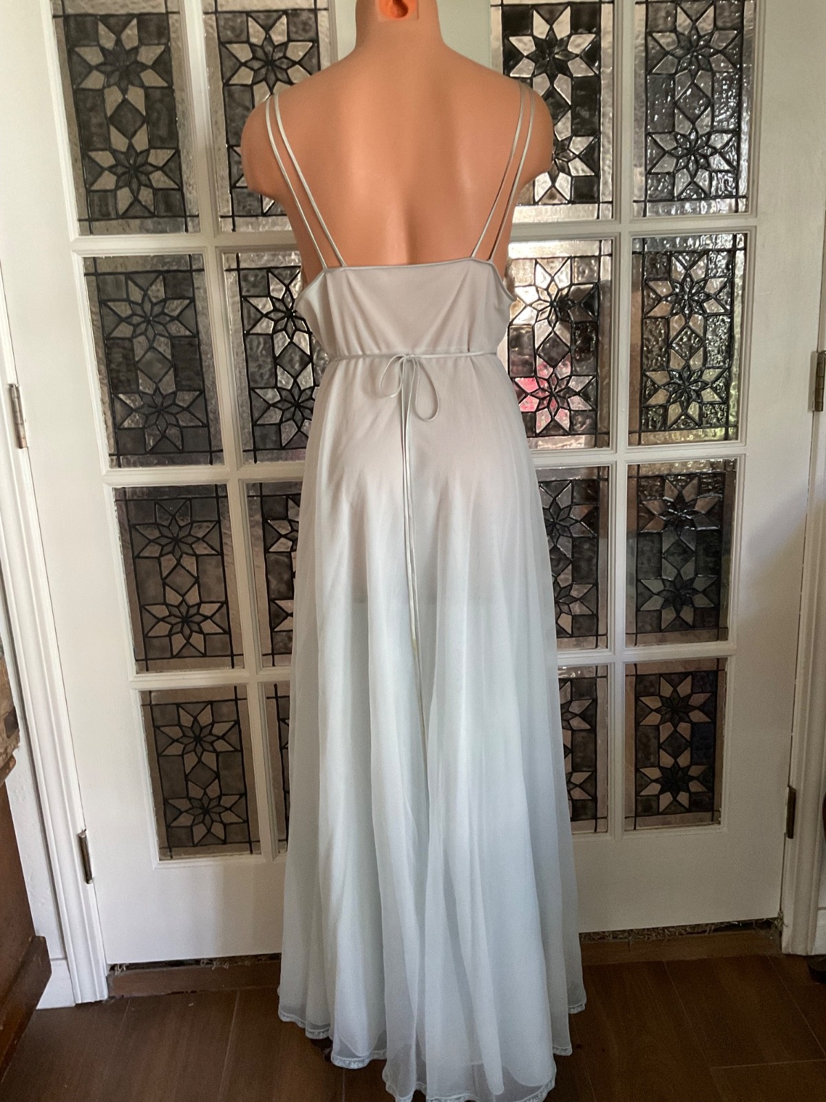 Vintage Gotham Gold Stripe Blue Nightgown Chiffon Nylon Lace Trim Size 36 USA