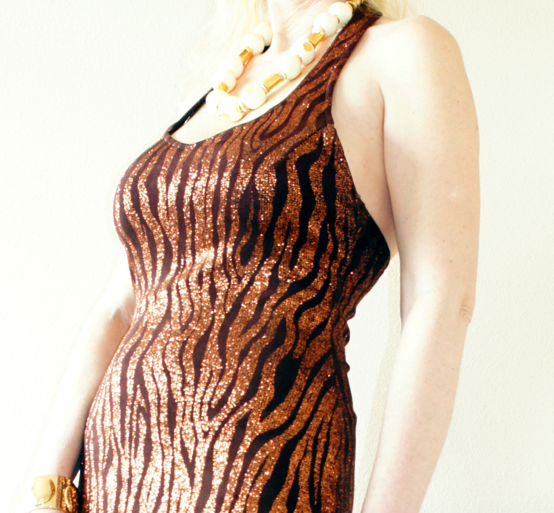 Vtg 90 METALLIC Brocade Animal Stripes Evening Cocktail Wedding MAXI Dress Gown