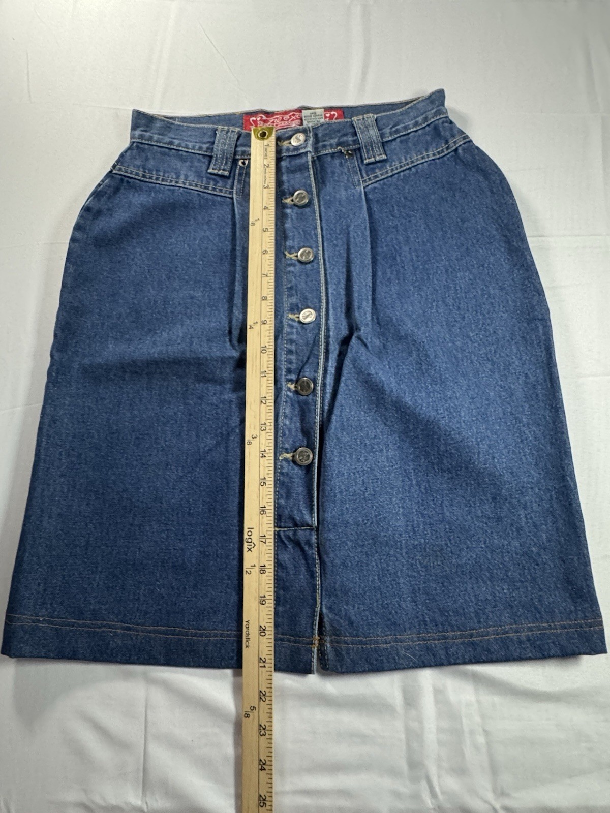 Vintage No Excuses Denim Straight Skirt Femme Fatale Button Front Pleated 9/10