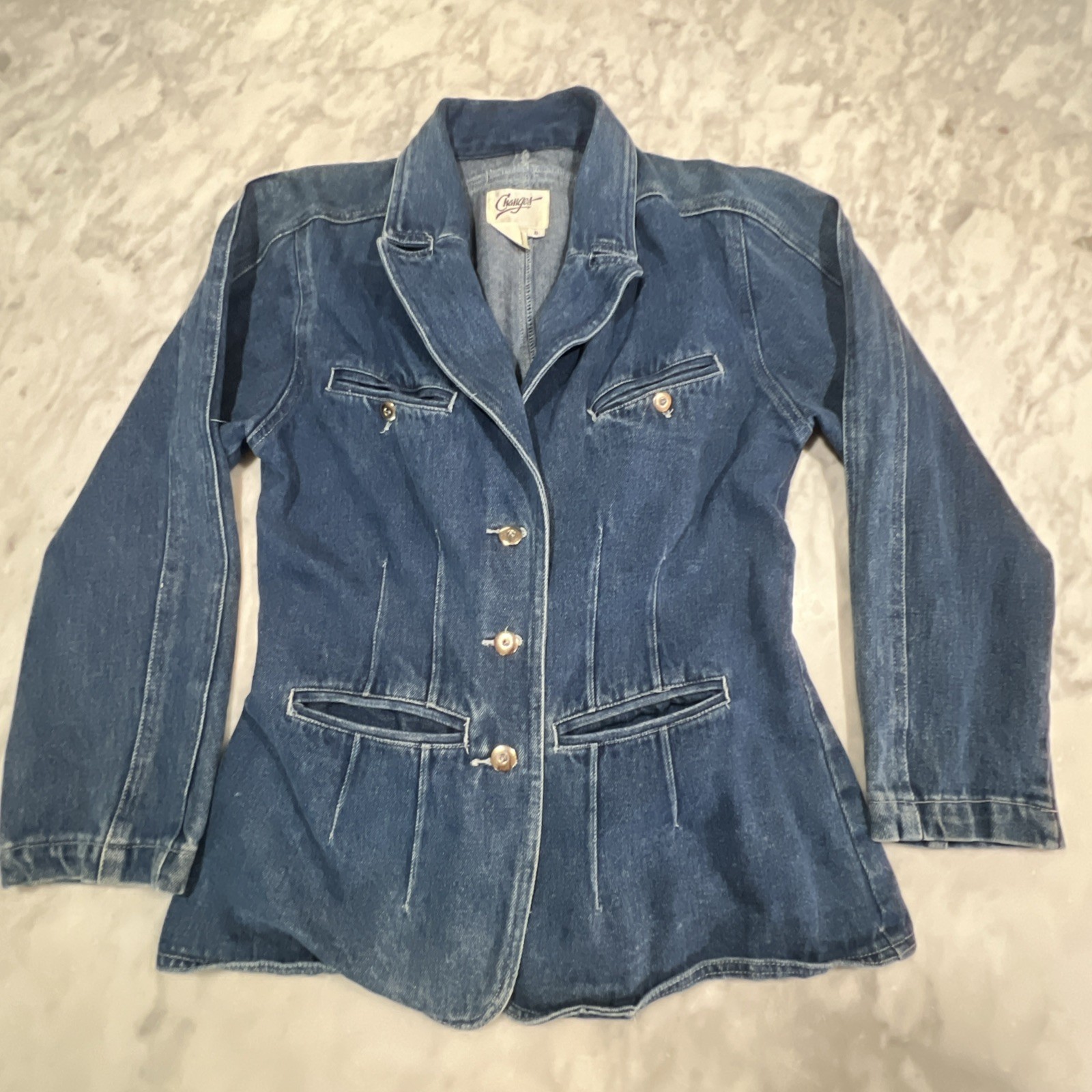 Vintage Changes Jean Jacket Womens 6 Blue Single Breasted Fitted Pockets 70s 80s